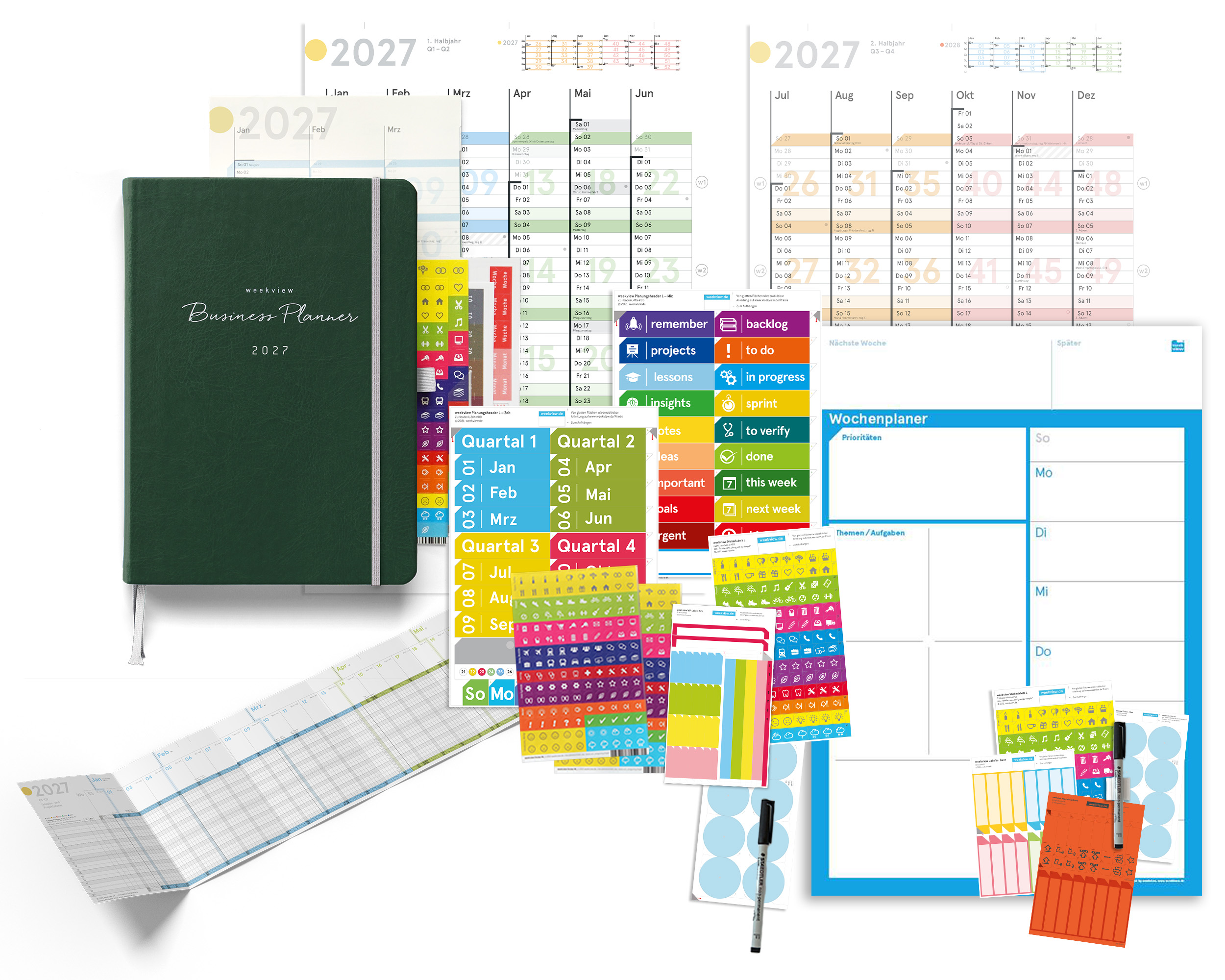 weekview Business Planner 2027 A5+ Bundle Wandplaner | British Racing Green Edition