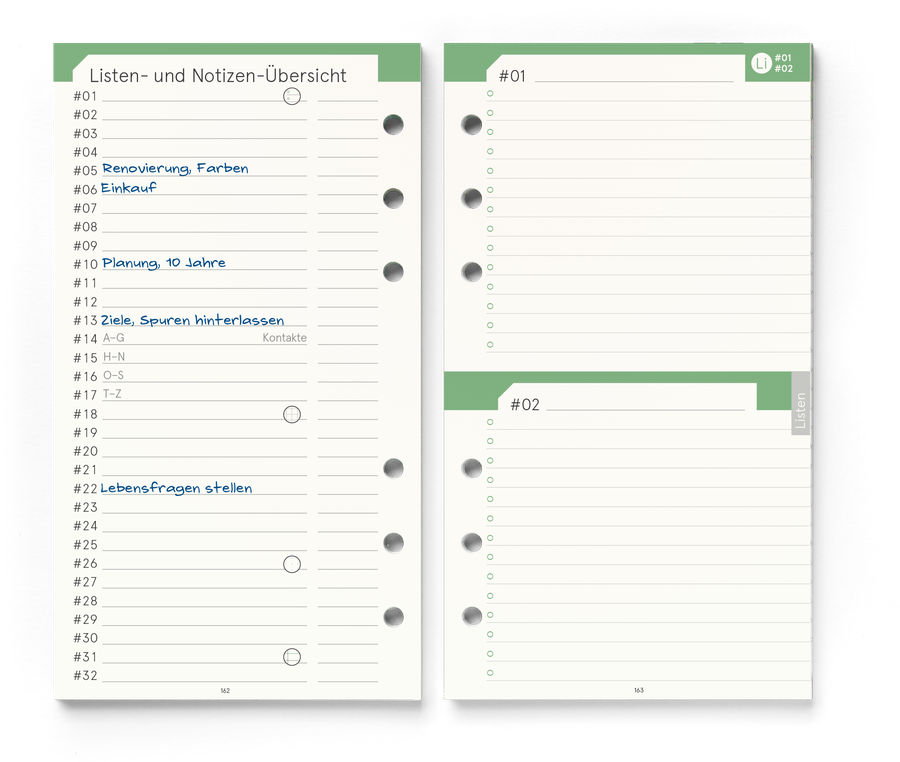 weekview Personal-Einlagen A6 2027 &ndash; Listen & Notizen