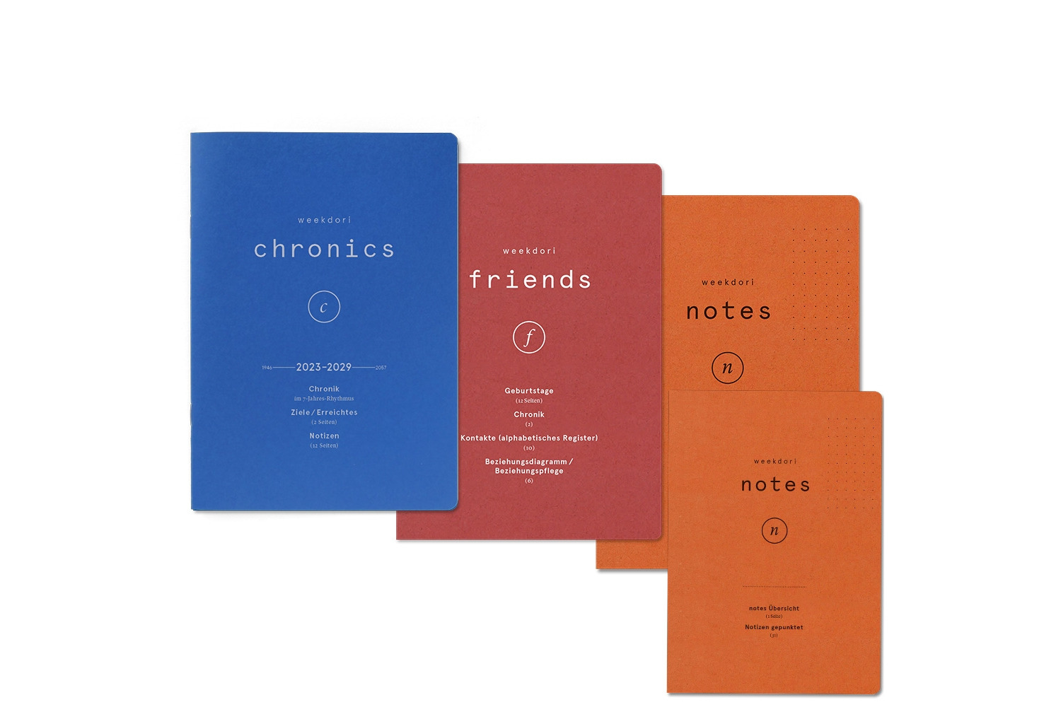 weekdori Set – 3 x A5 (friends, chronic, dotted), 1 x A6 (dotted)