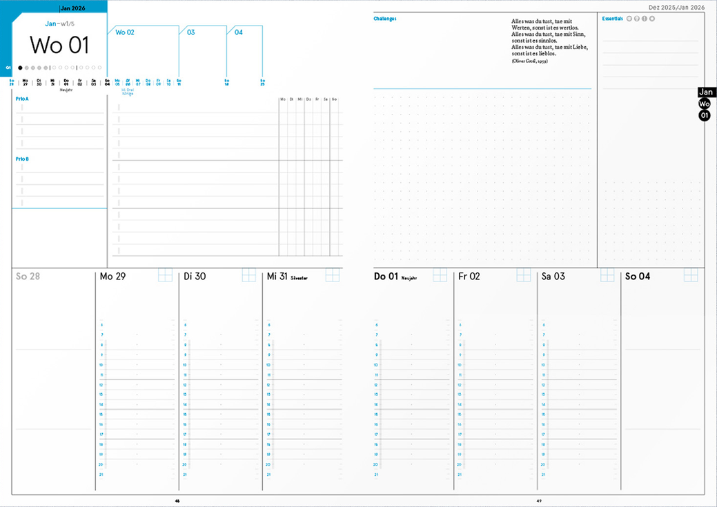 weekview A4-Planer Druckversion, Wochendoppelseite freigestellt