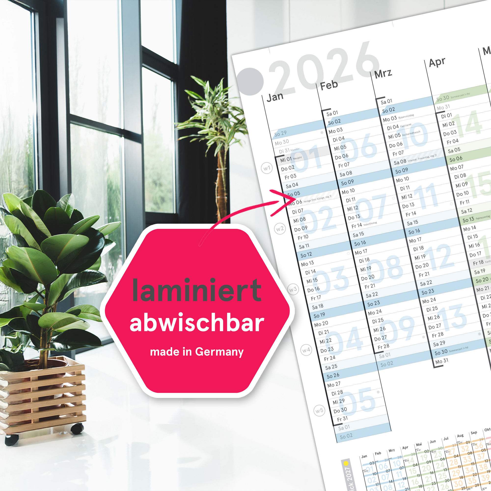 Wandplaner Colour 2026 abwischbar, DIN A1