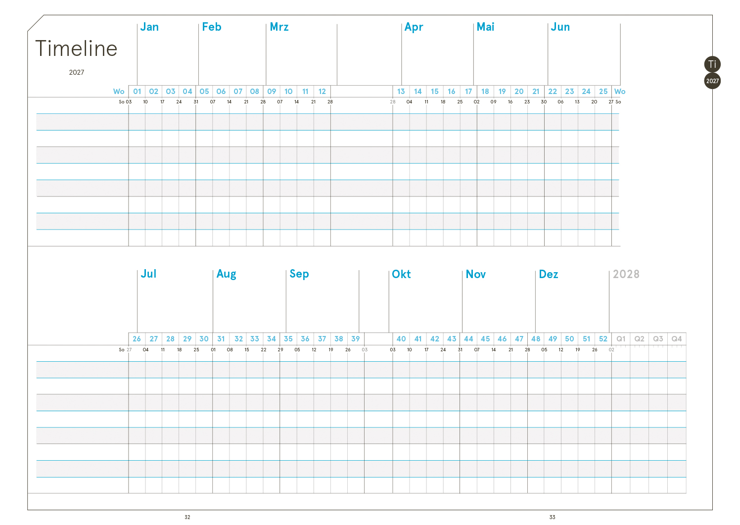 Druckversion doppelseitig - Business-Einlagen A5 2027, inkl. Planungstools und Notizteil