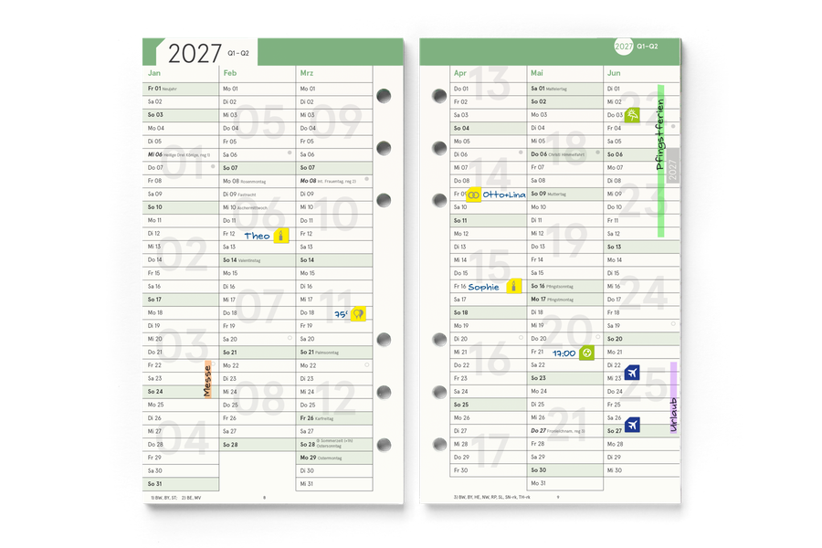 weekview Personal-Einlagen A6 2027 &ndash; Jahres&uuml;bersicht
