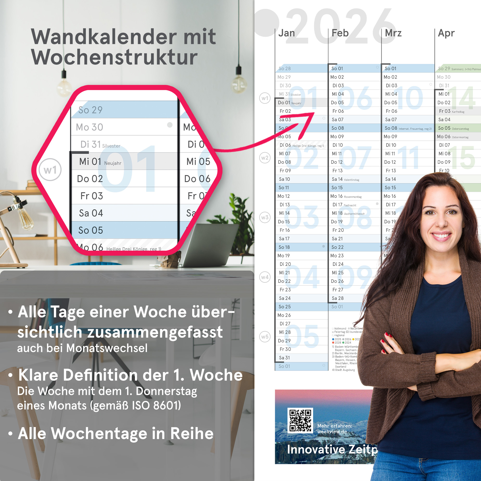 Wandplaner Colour A2 2026 - Bergmotiv - Wandkalender KW-optimiert, DIN A2, gefaltet