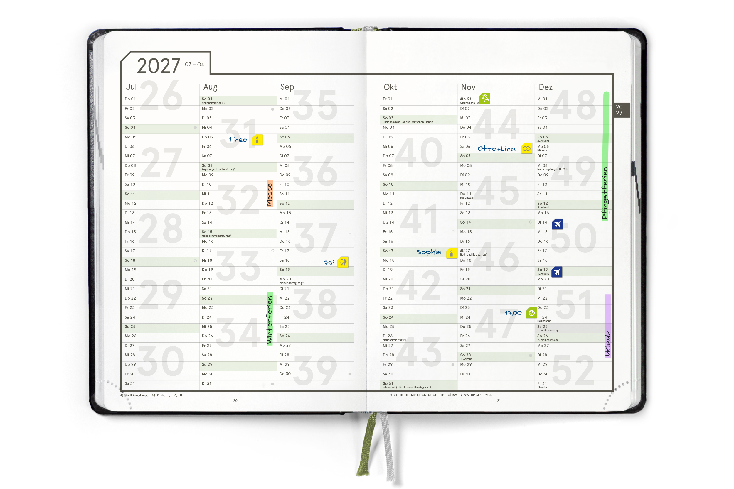 weekview LifeCoach 2027 Innenansicht: Halbjahresübersicht Juli bis Dezember