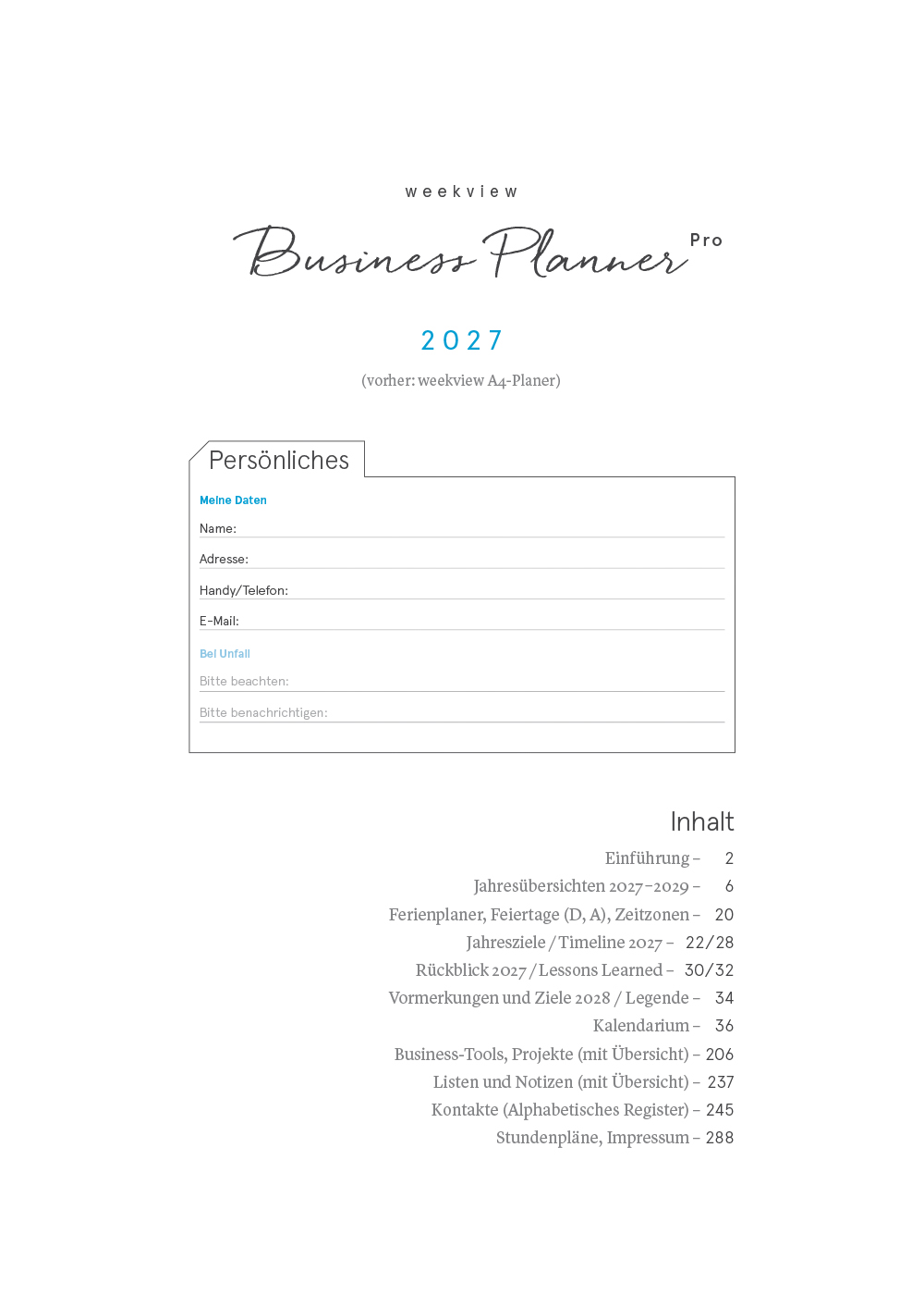 Druckversion (PDF) | A4-Planer 2027 | einseitig zum Selbstausdruck