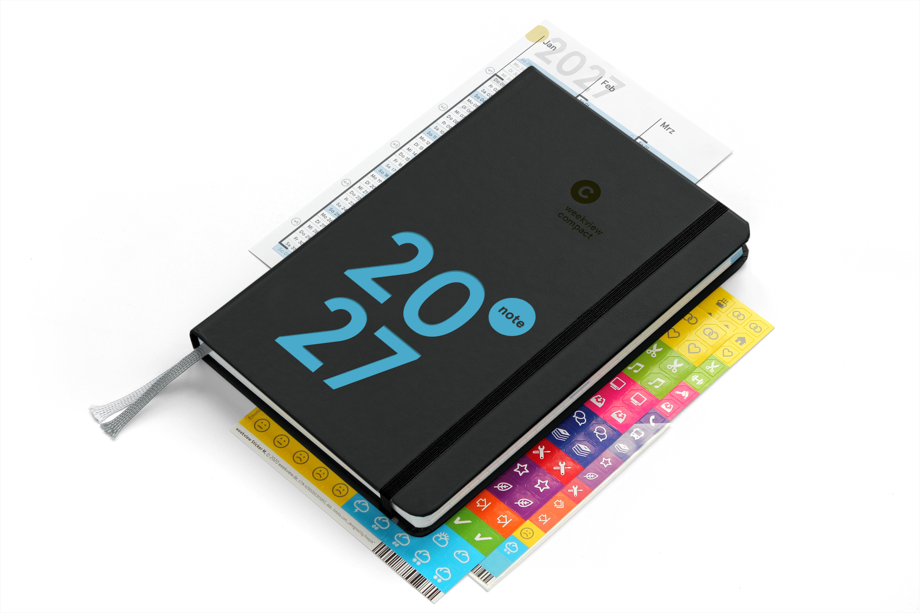 weekview compact note 2027 A6+ mit Stickerbogen und Registern