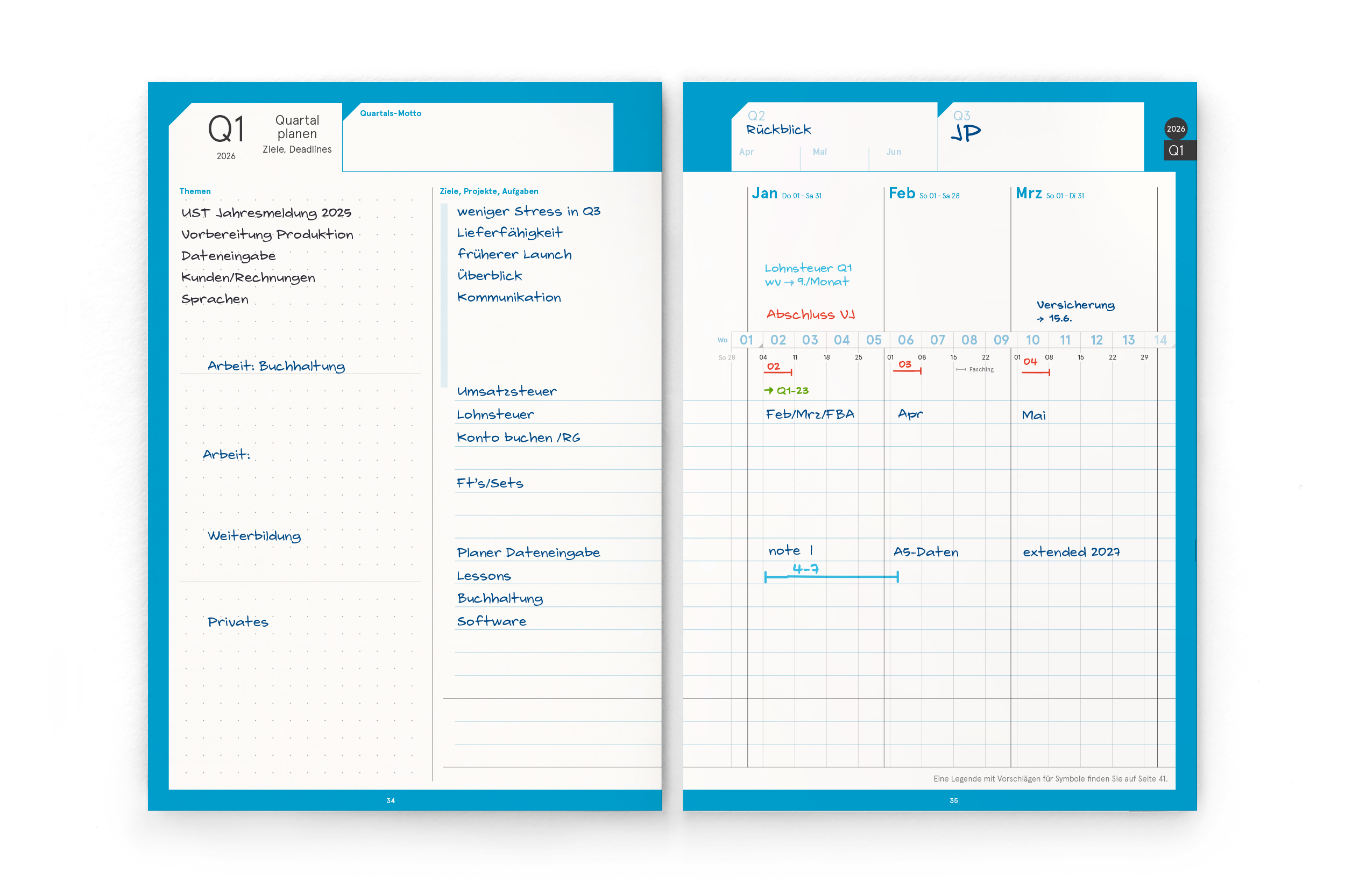 Business-Einlagen A5 2026 – Planungssystem mit Wochen- & Quartalsplanung | Filofax-A5-Lochung