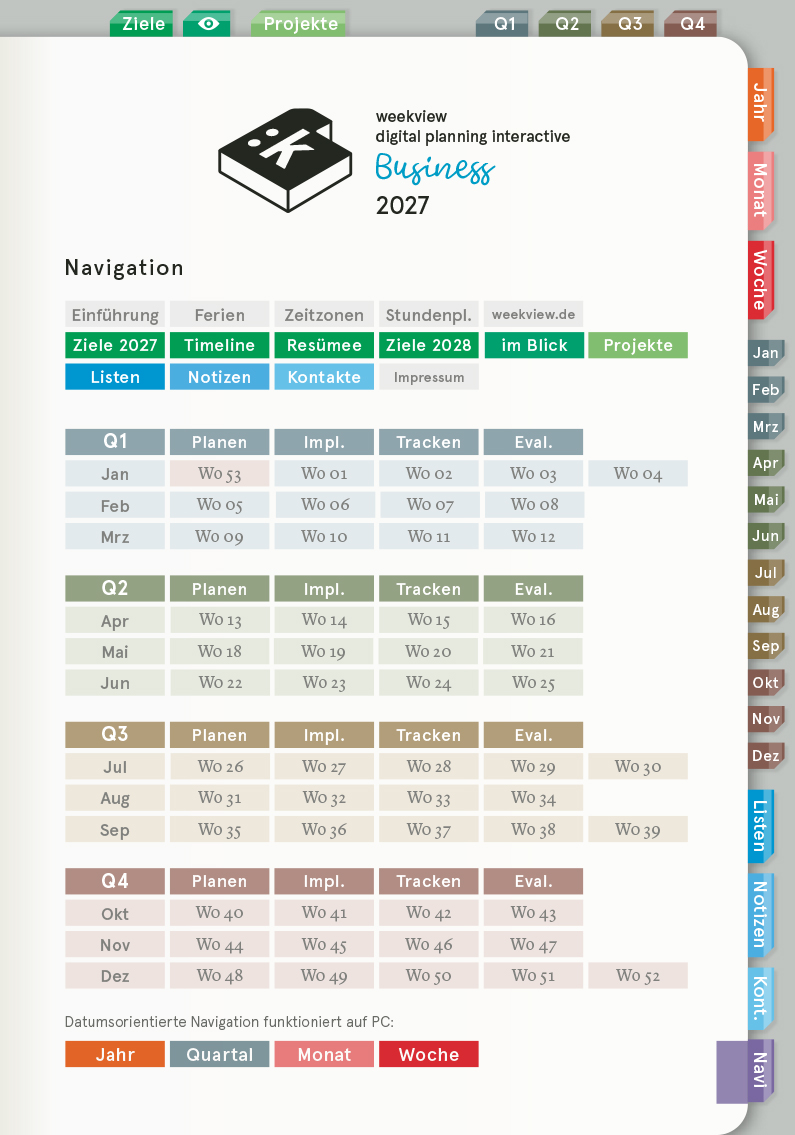 Digital Planner | Business 2027 | mit Navigation, einseitig