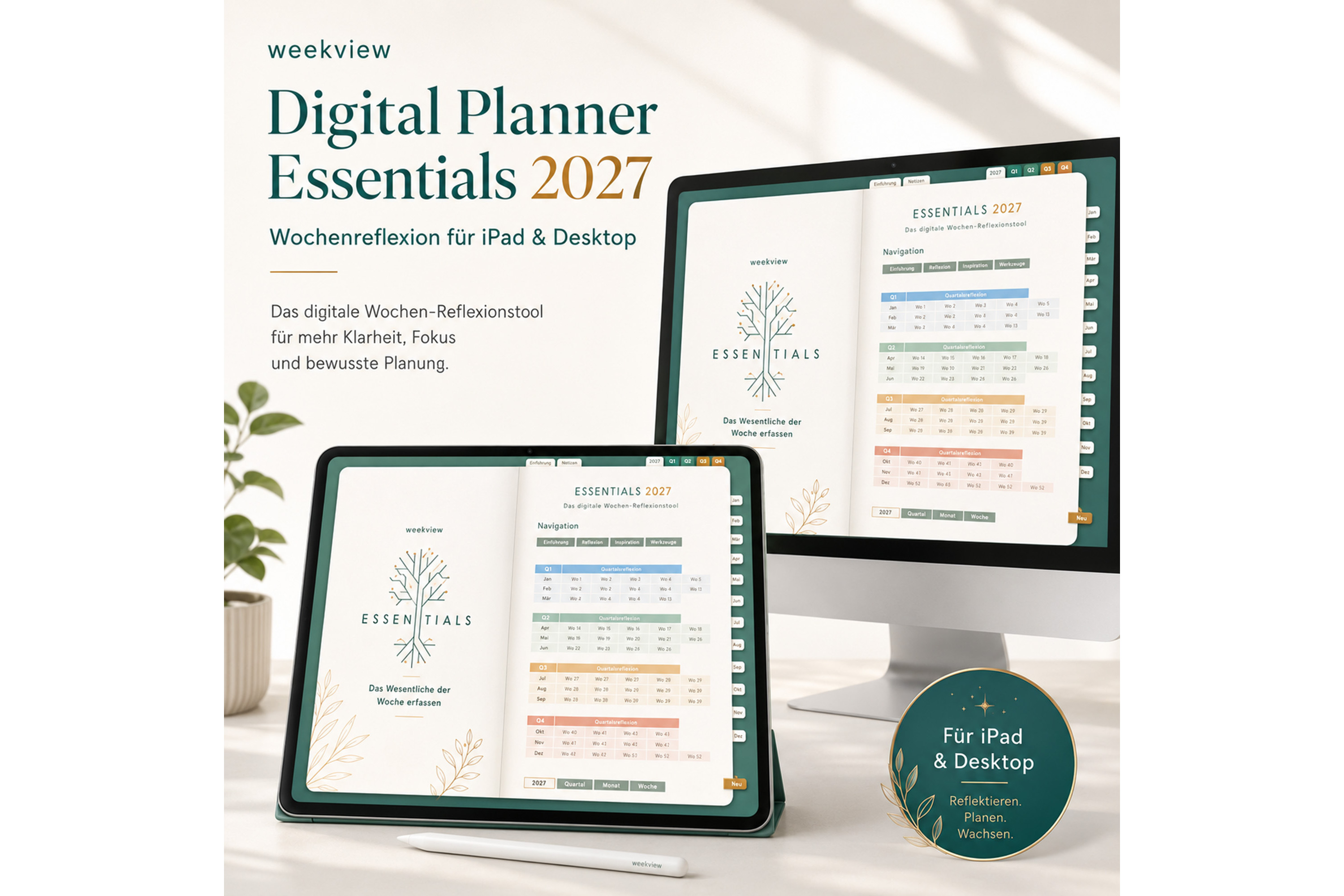Digital Planner | Essentials 2027 - das Wochen-Reflexionstool | mit Navigation