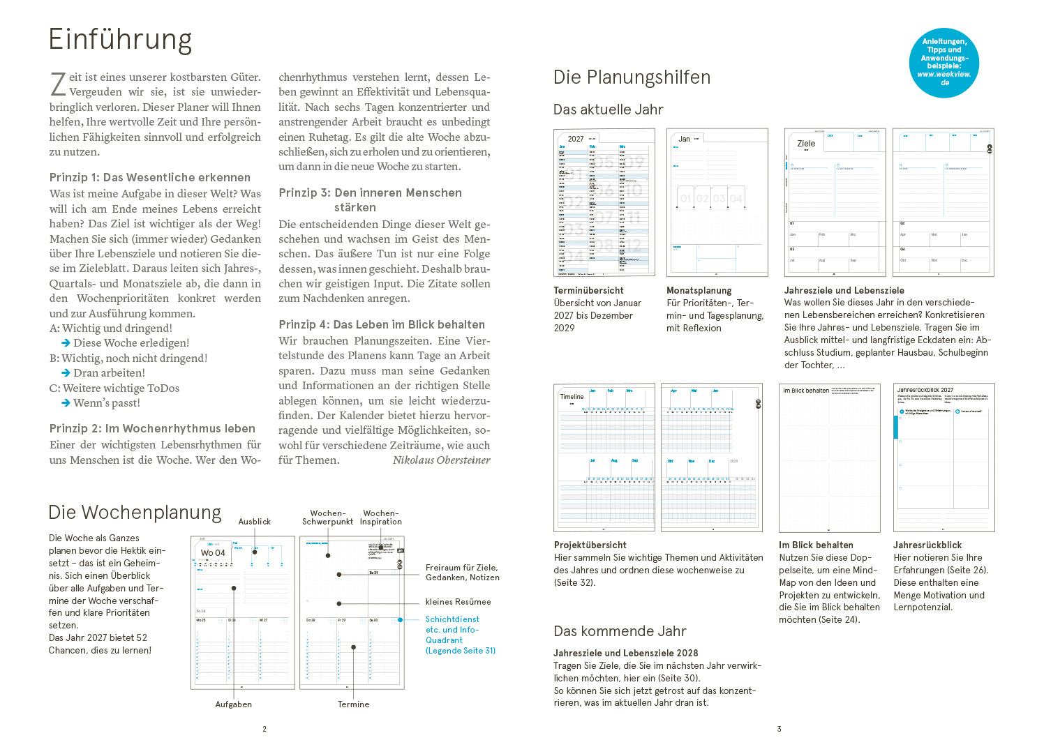 Druckversion doppelseitig - Business-Einlagen A5 2027, inkl. Planungstools und Notizteil