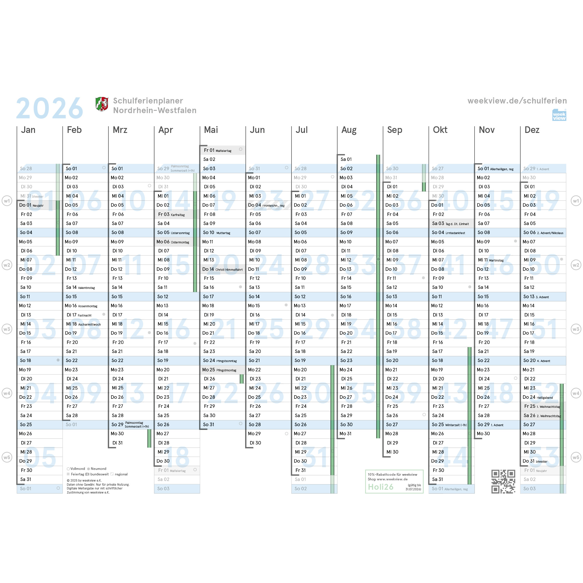 weekview school holiday planner A4 2026