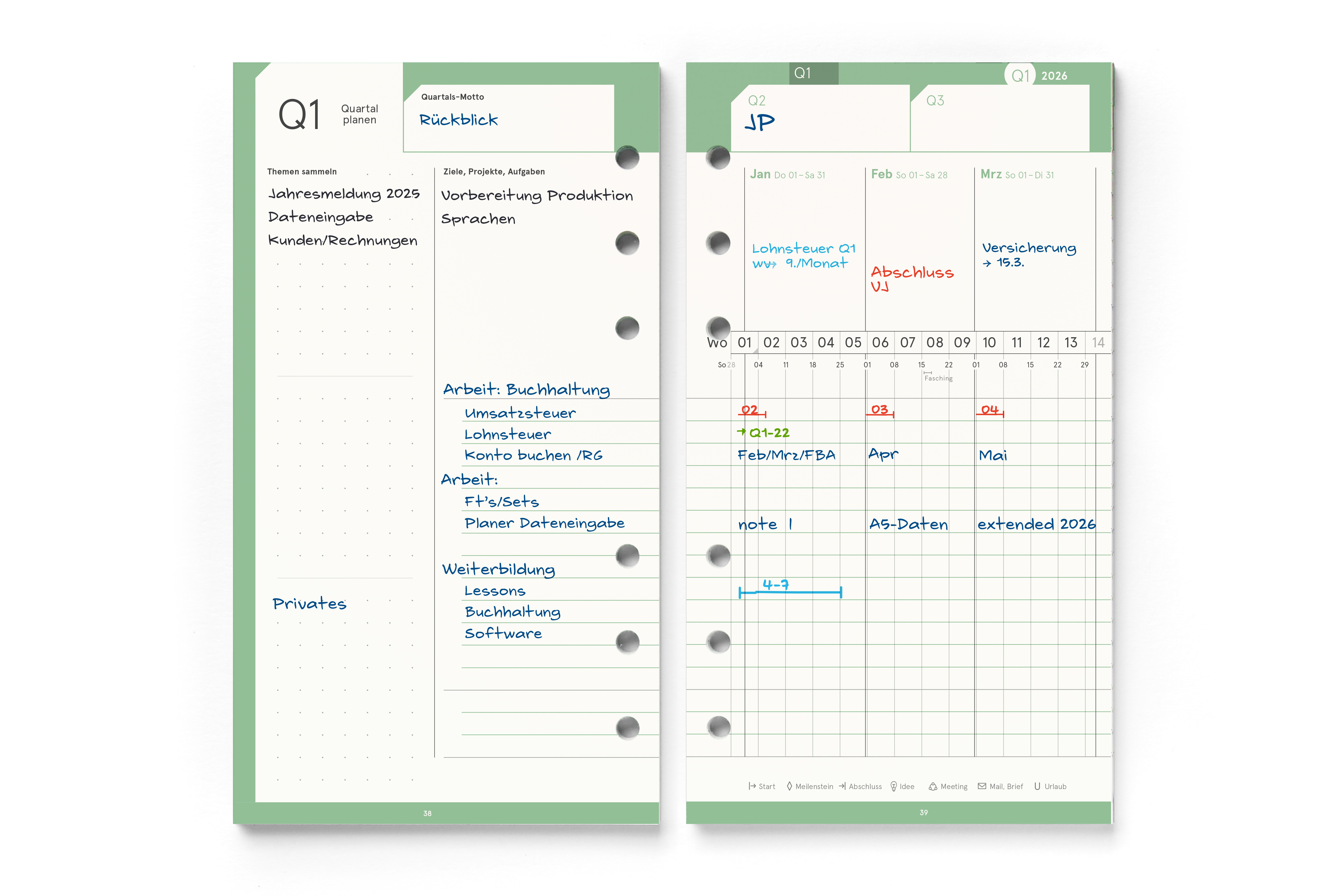 Personal-Einlagen 2026, Filofax-A6-Lochung