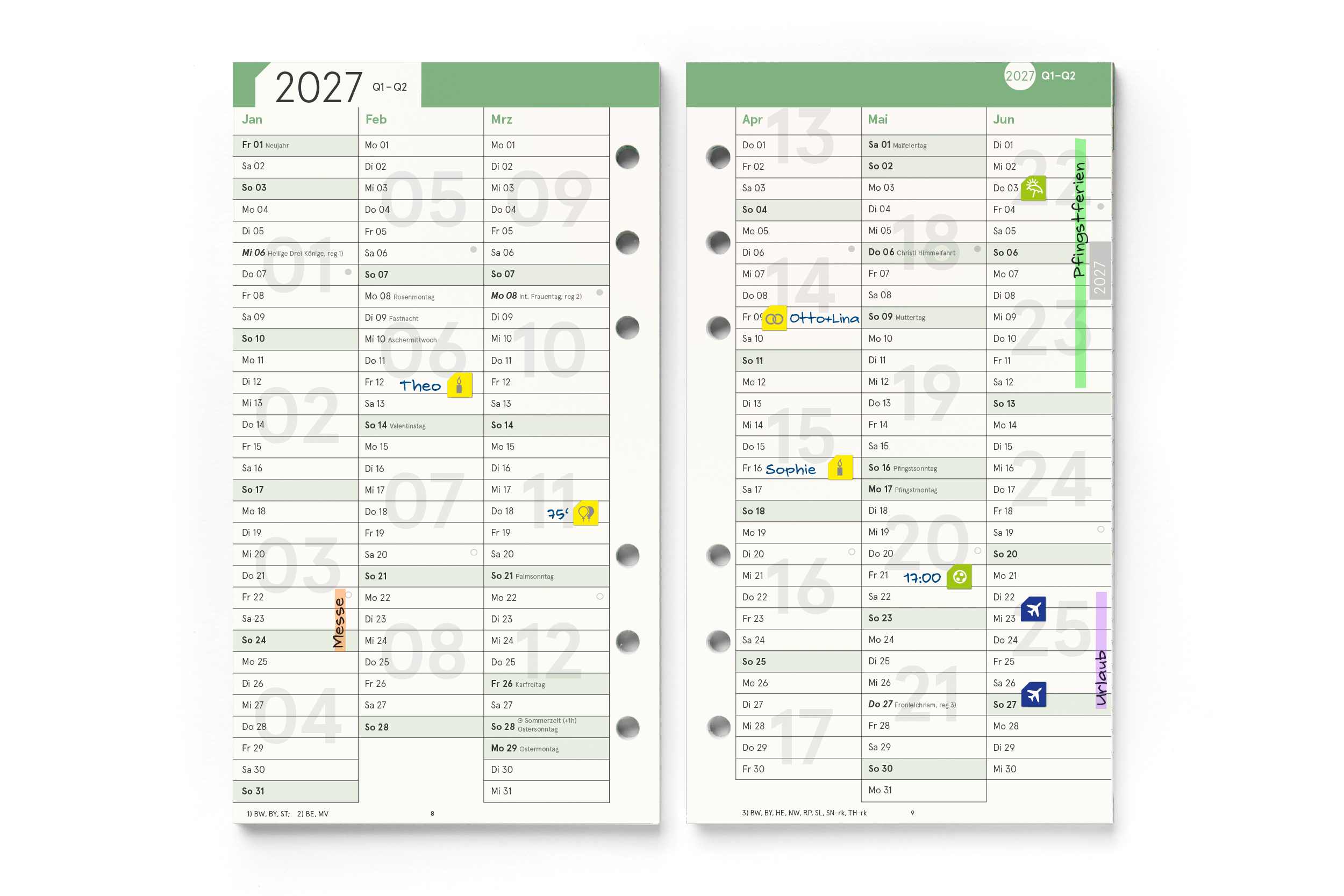 Personal-Einlagen 2027, Filofax-A6-Lochung