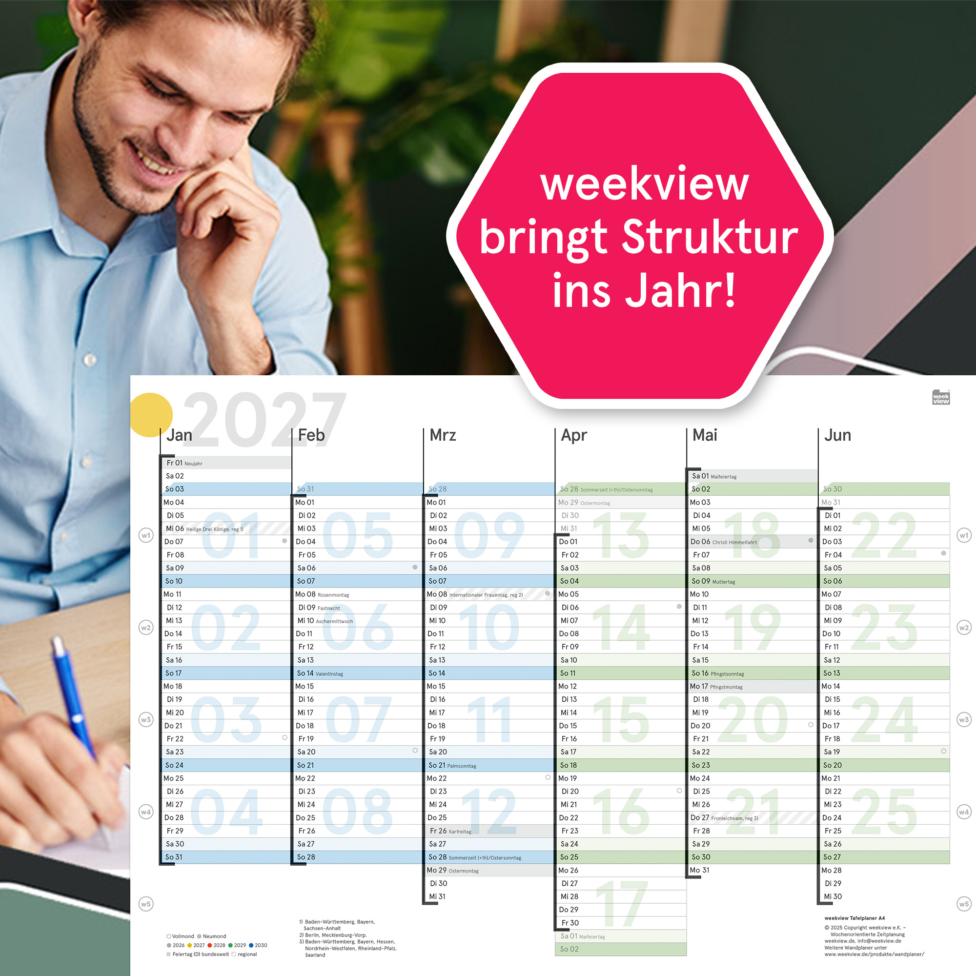 Tafelkalender 2027, A4, gefaltet