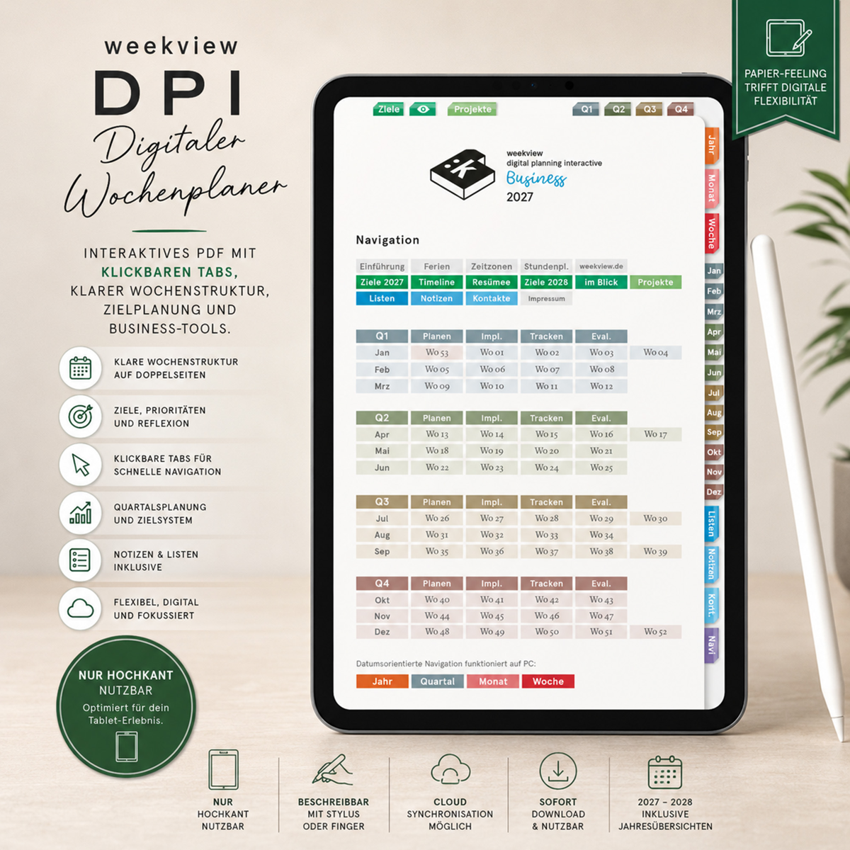Digital Planner | Business 2027 | mit Navigation, einseitig