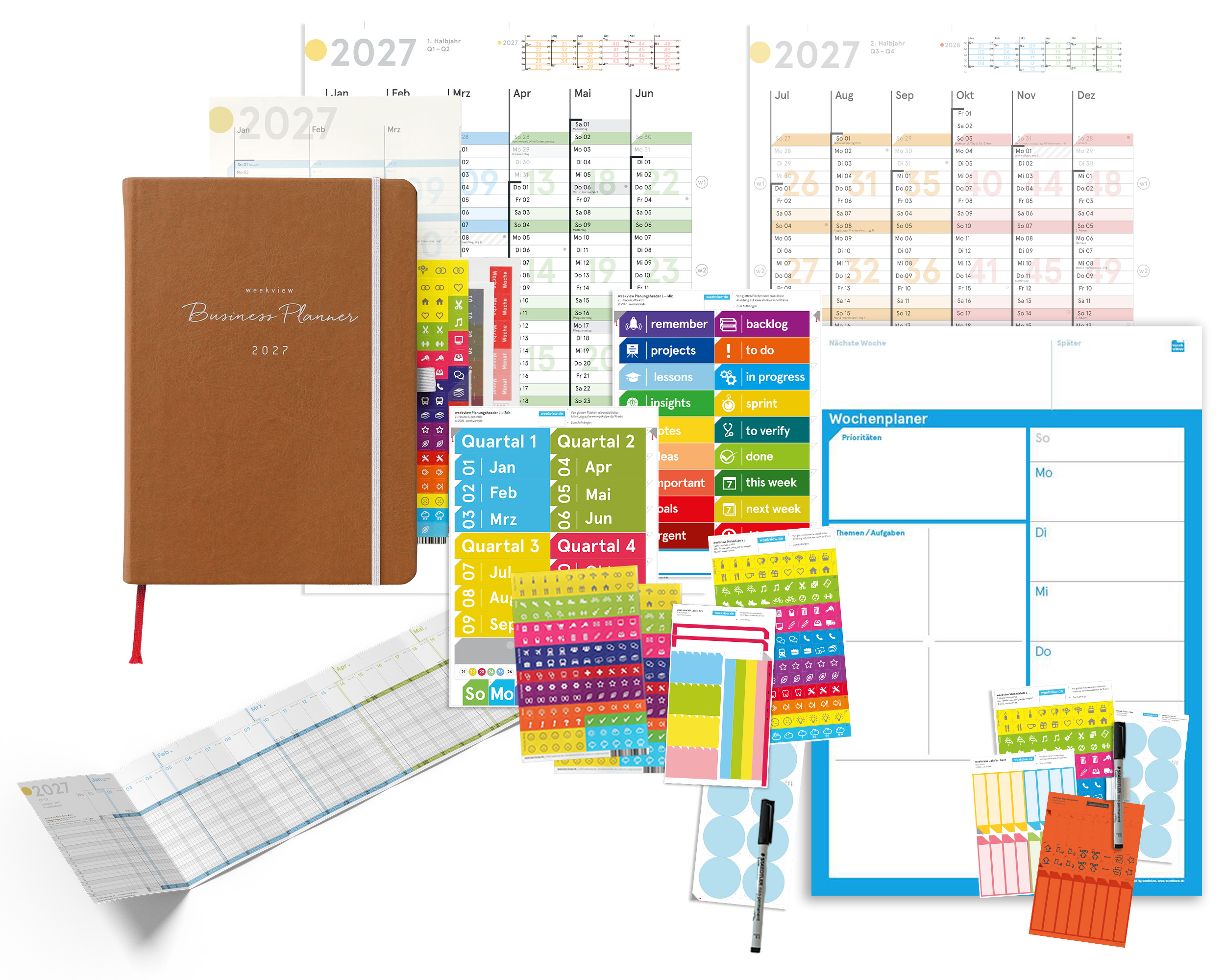 weekview Business Planner 2027 A5+ Bundle Wandplaner | Cognac Edition