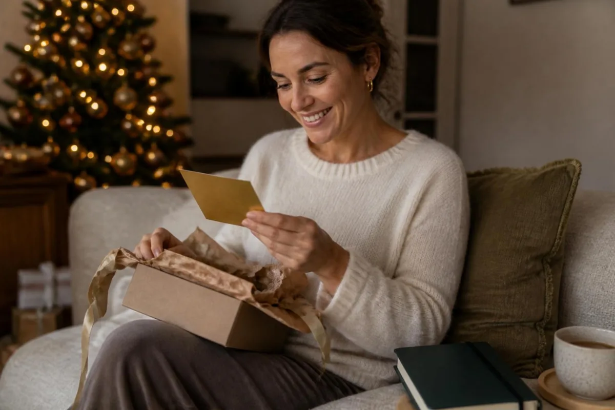 Weihnachtlich verpacktes Geschenk mit Planer
