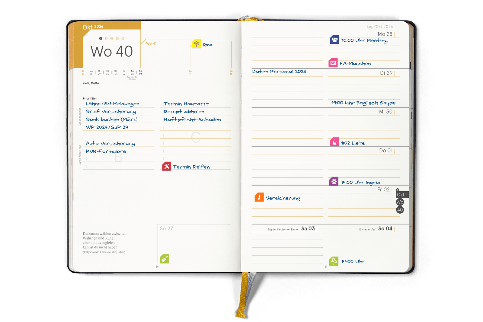 weekview compact extended A6+ aufgeschlagen — beschriebene Wochen-Doppelseite