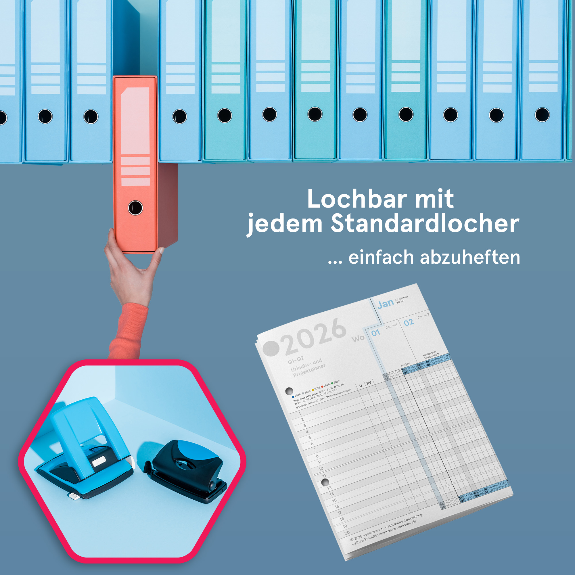 Urlaubs- und Projektplaner A5-Leporello farbig 2026 gefaltet, 84x20 cm, Personal- und Dienstplaner