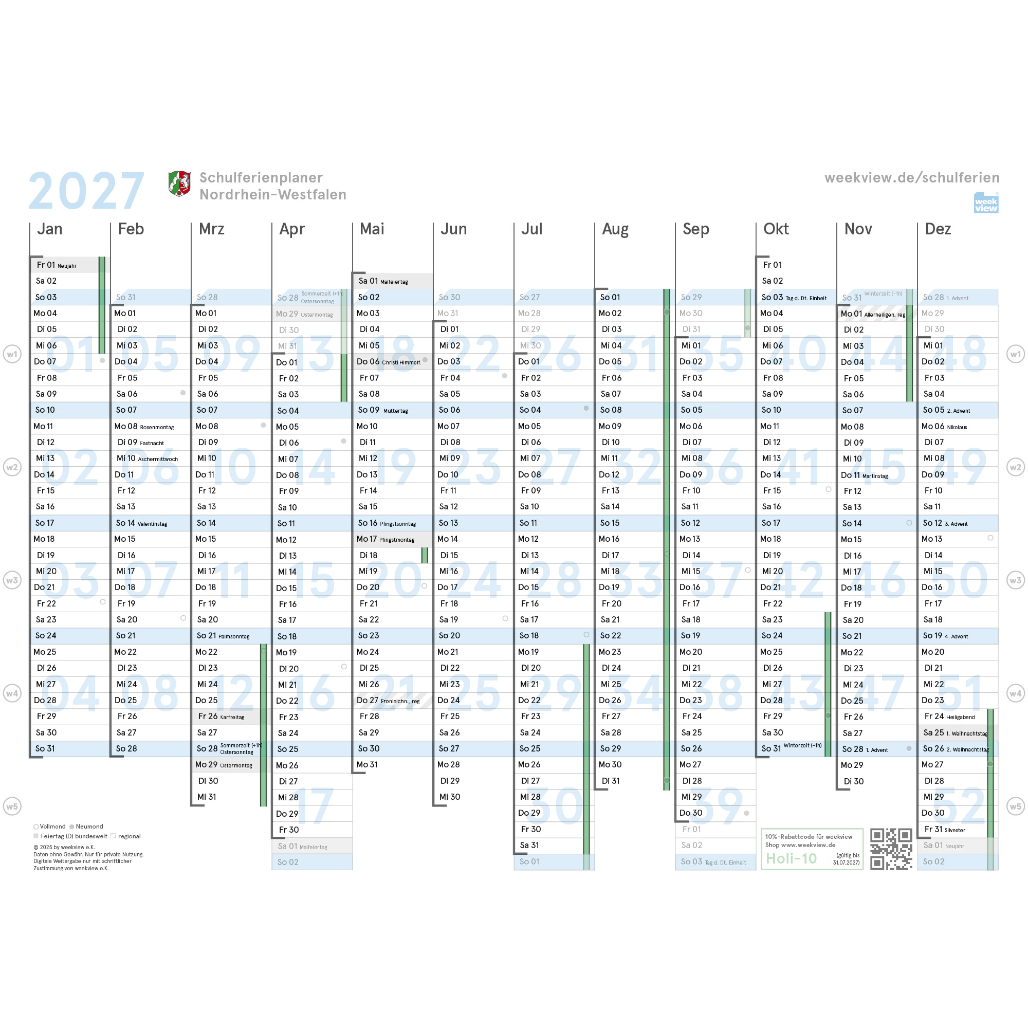 weekview school holiday planner A4 2027