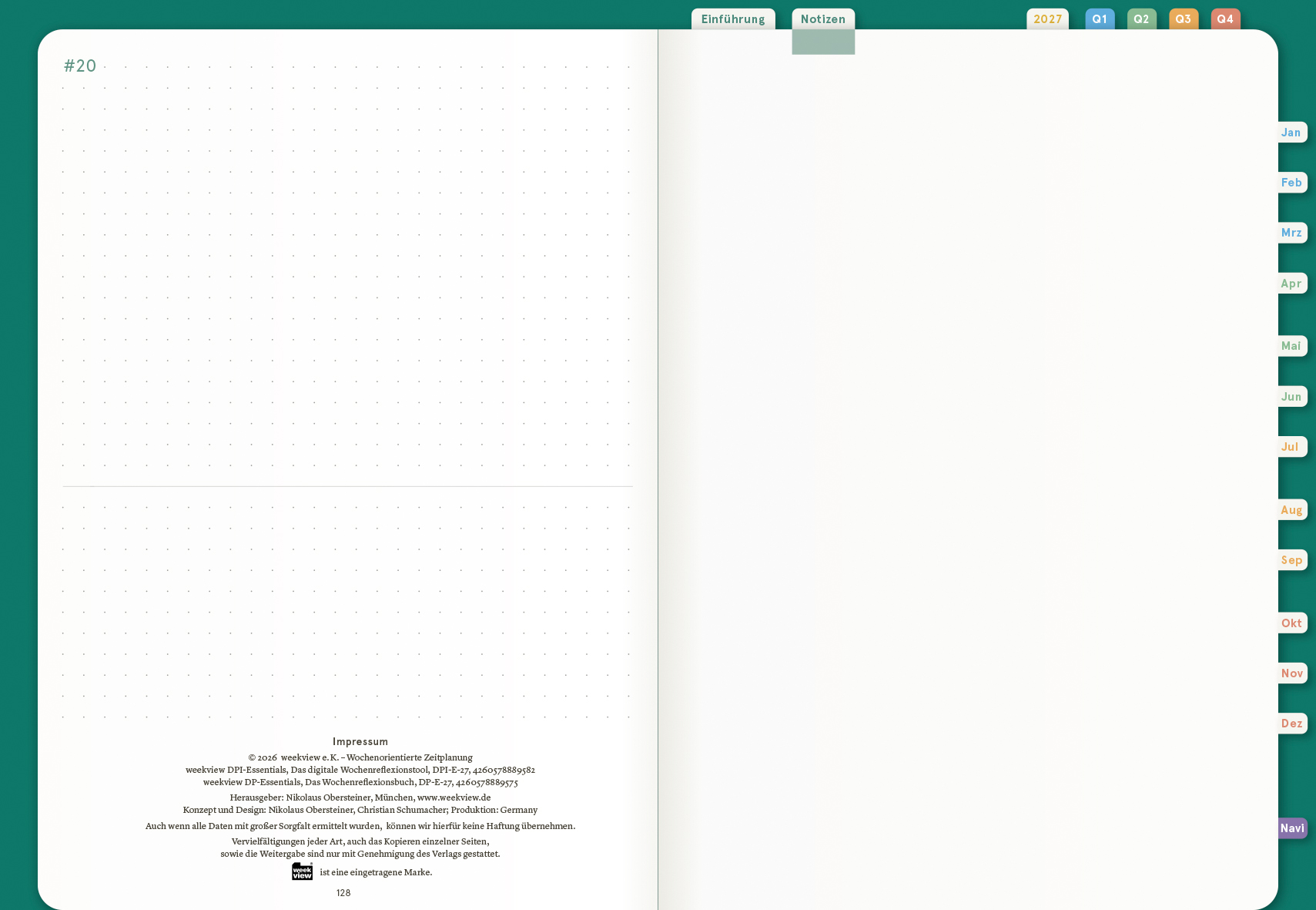 Digital Planner | Essentials 2027 - das Wochen-Reflexionstool | mit Navigation