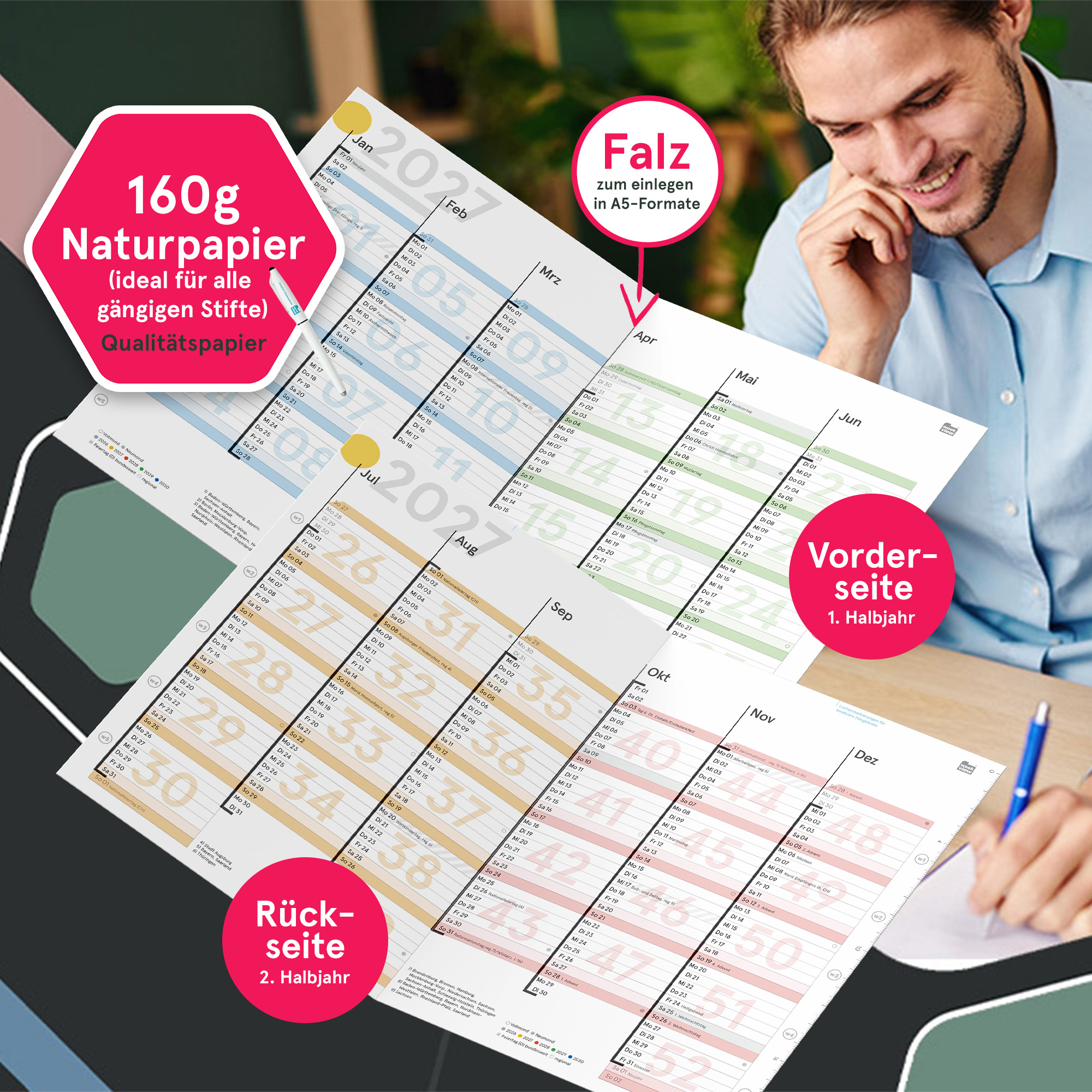 Tafelkalender 2027, A4, gefaltet