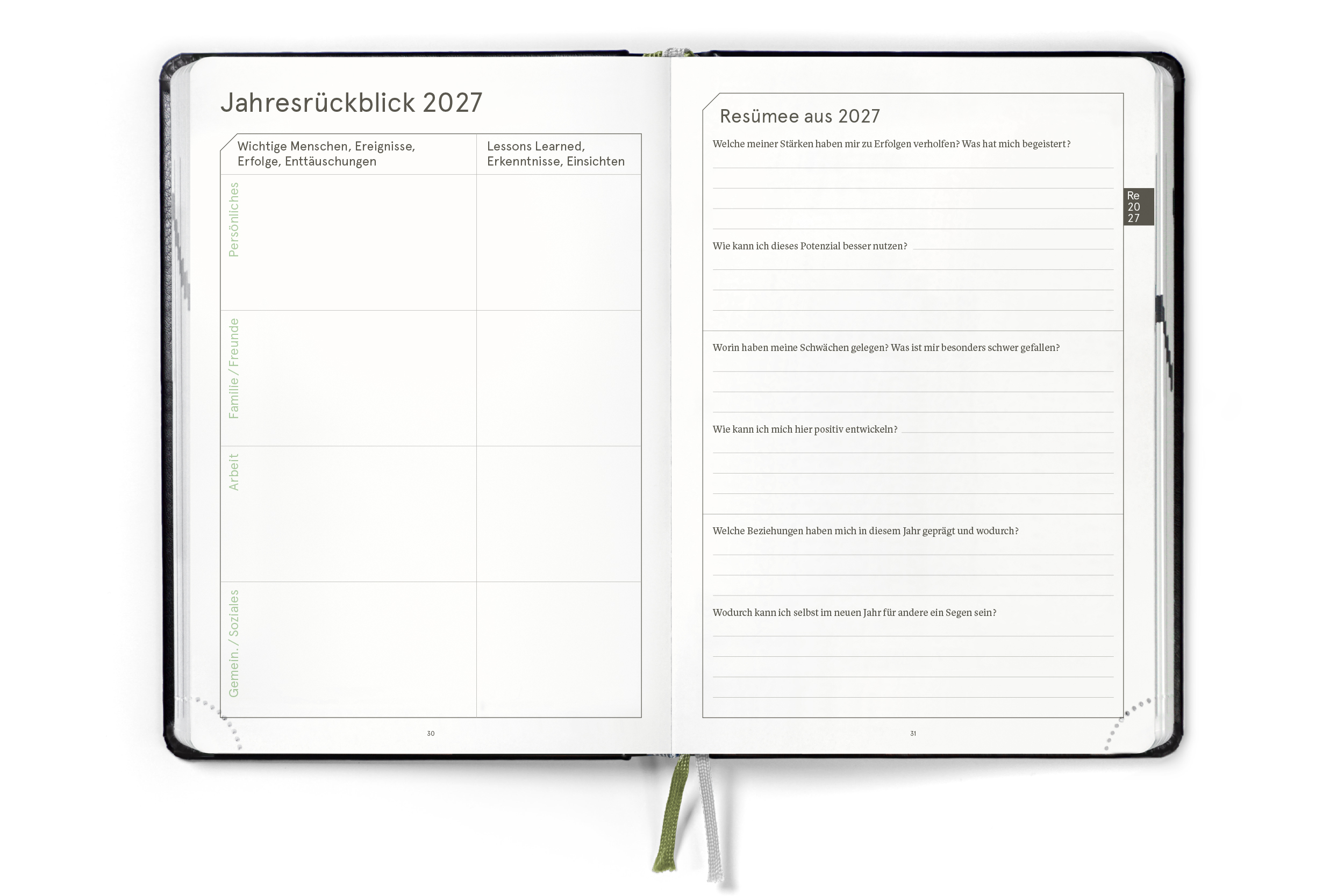 weekview LifeCoach 2027 Innenansicht: Jahresrückblick 2027