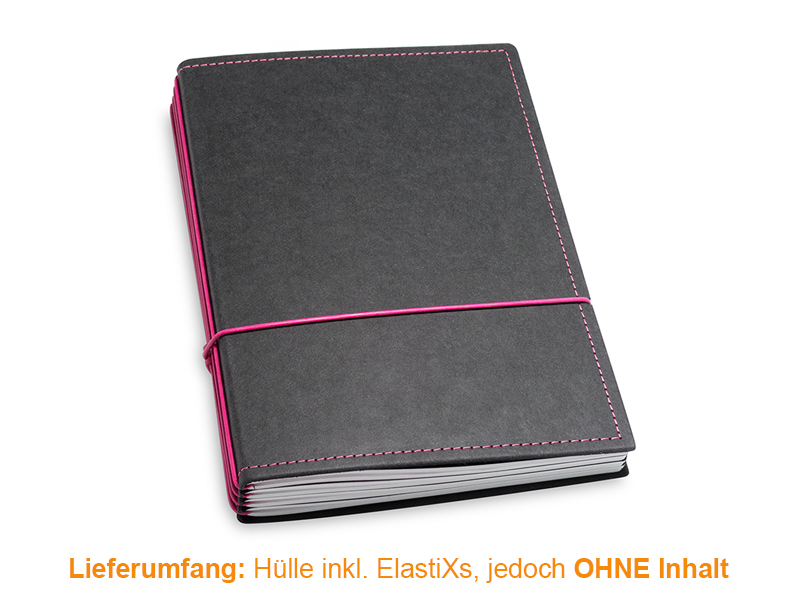 A5 Hülle 4er Texon Schwarz/Magenta inkl. ElastiXs