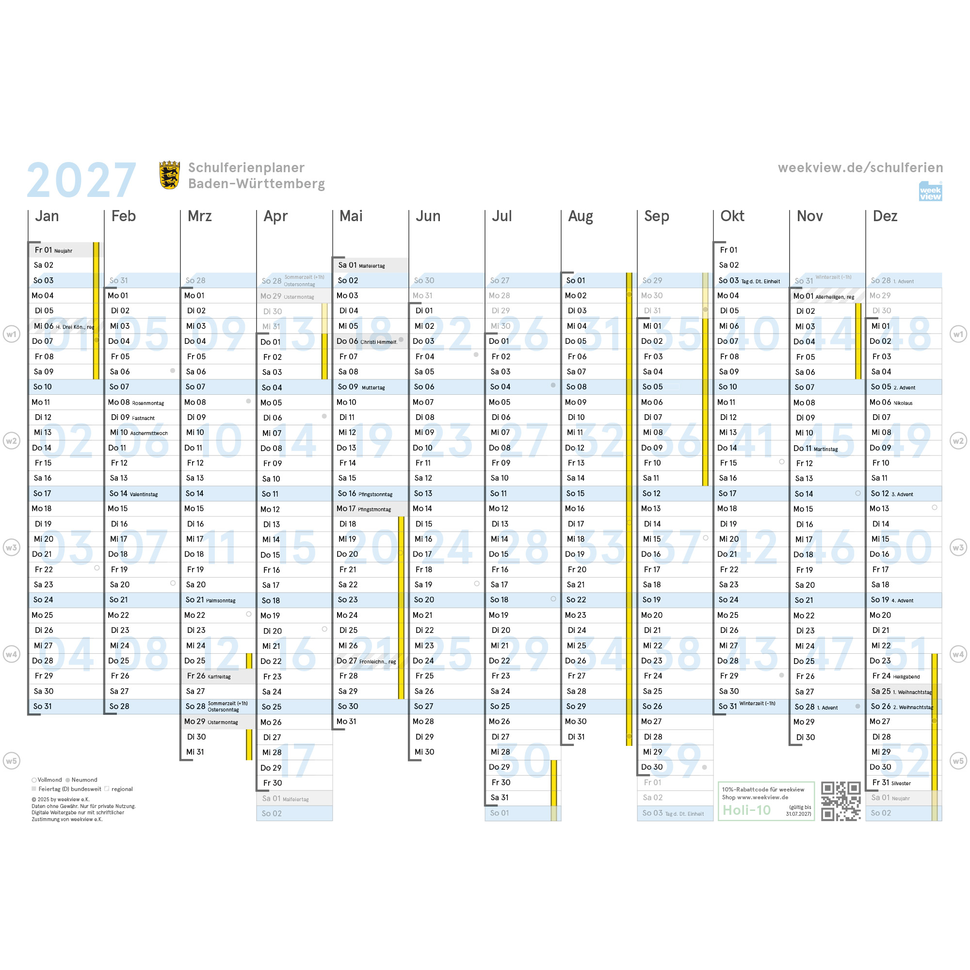 weekview school holiday planner A4 2027