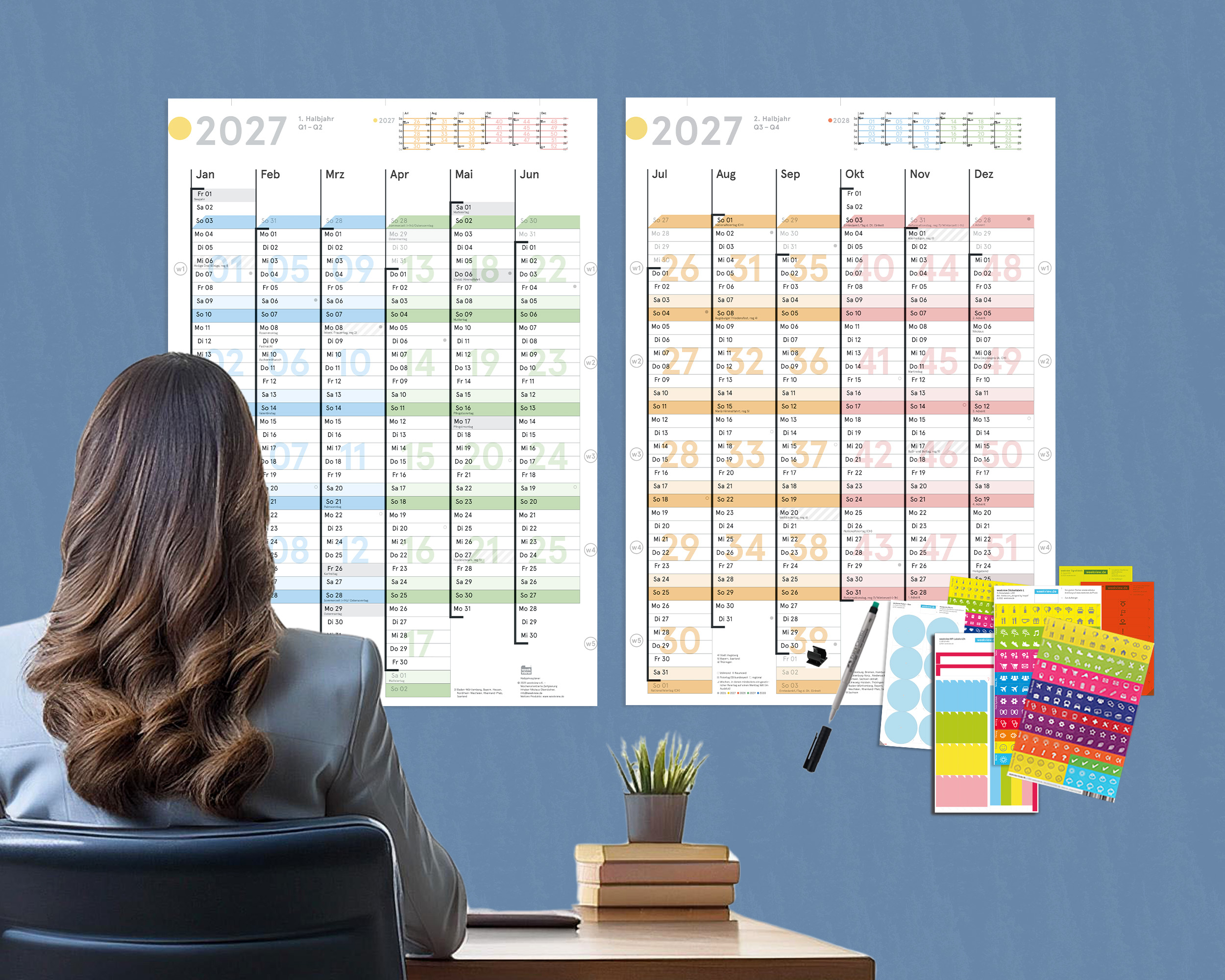 Wandkalender 2027, DIN A1 (2x A2h Halbjahresplaner)