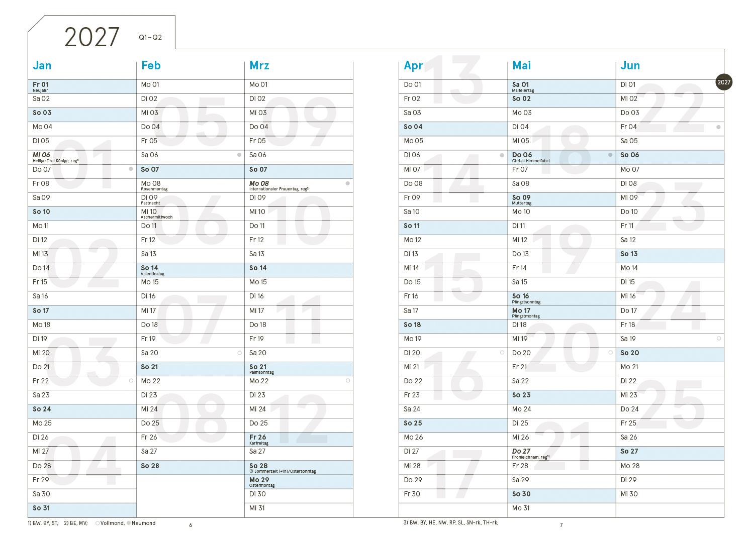 Druckversion doppelseitig - Business-Einlagen A5 2027, inkl. Planungstools und Notizteil