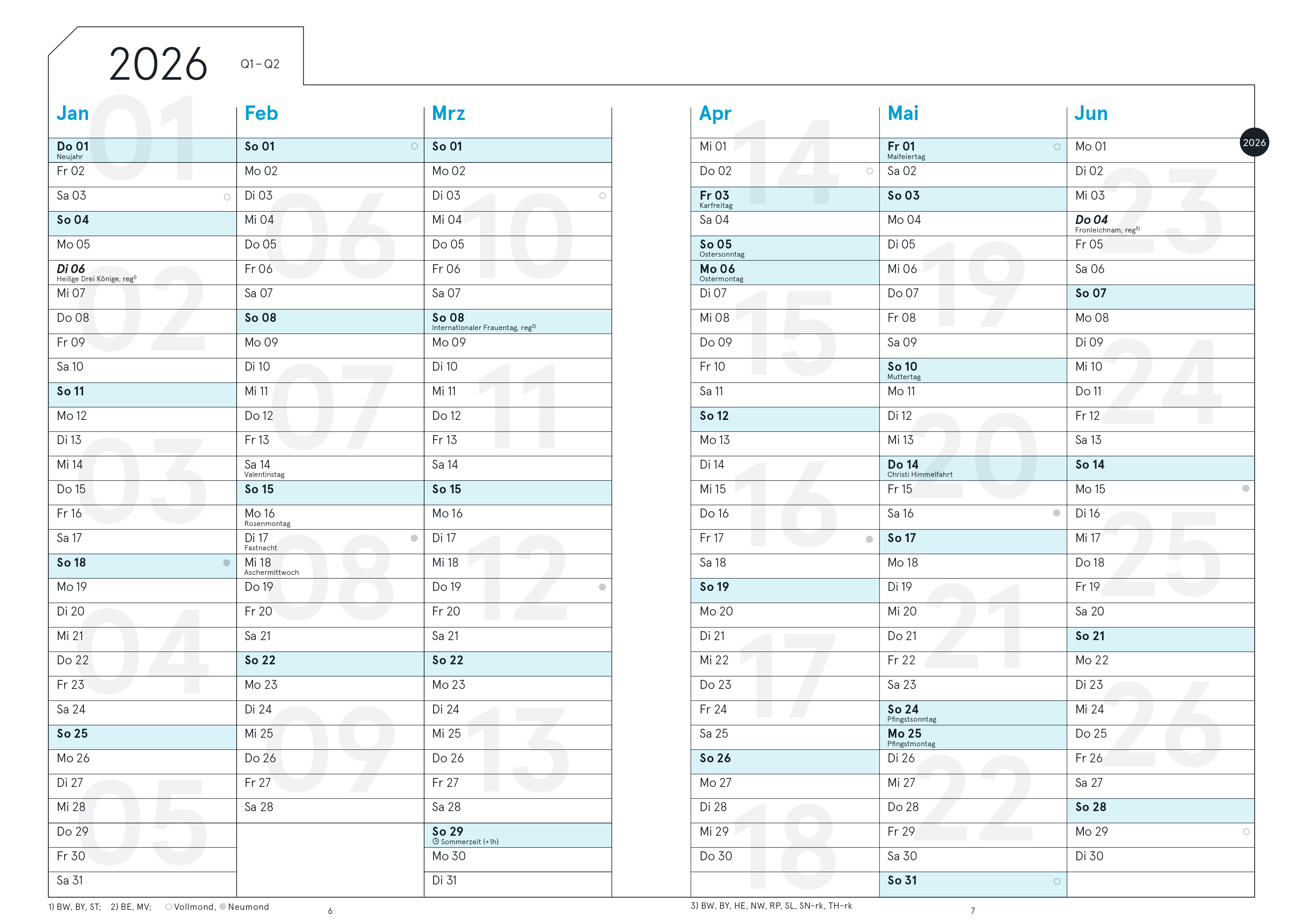 Druckversion doppelseitig - Business-Einlagen A5 2026, inkl. Planungstools und Notizteil