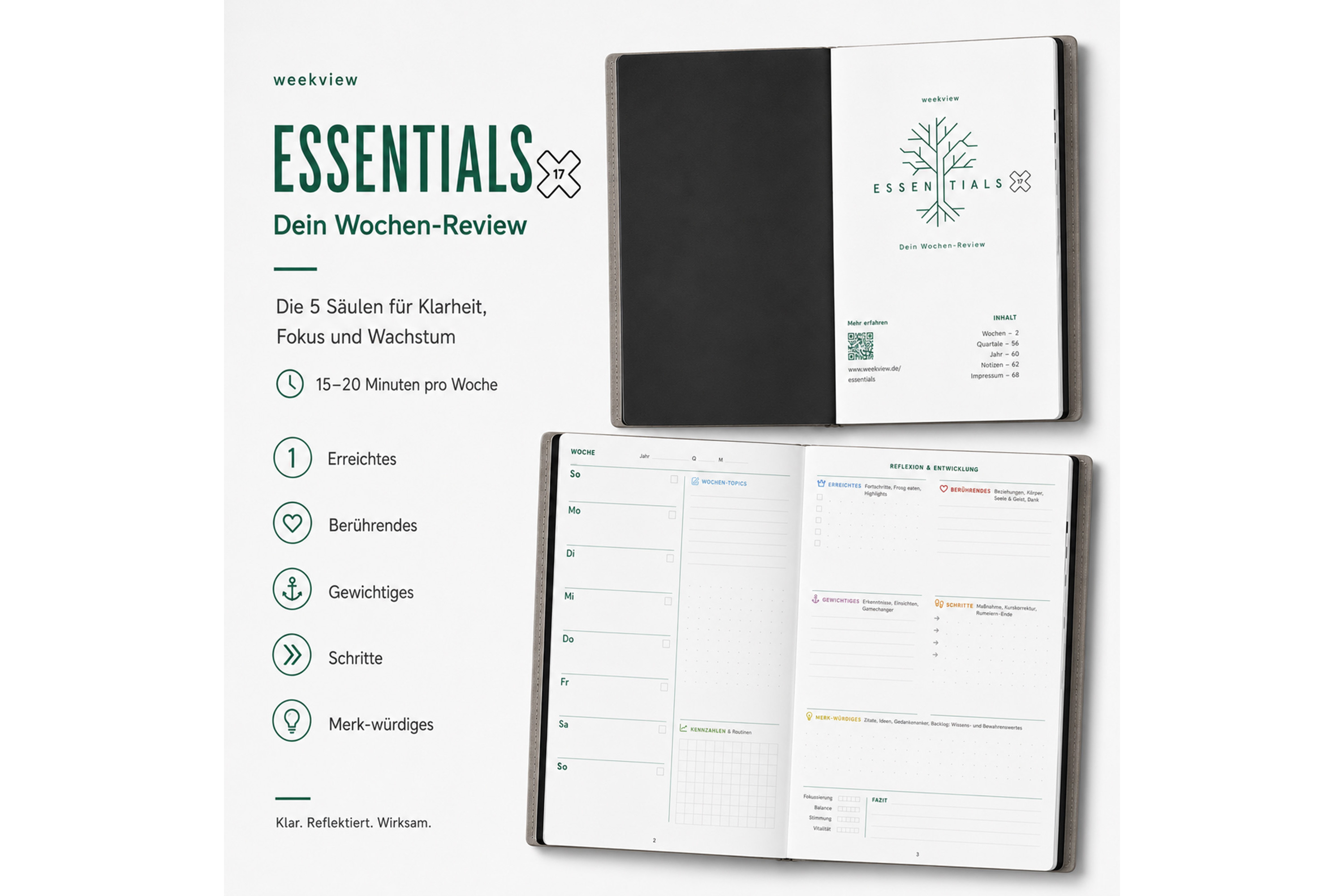 weekview A5 X17 Essentials - Wochenreflexionsheft | Das Wesentliche der Woche erfassen