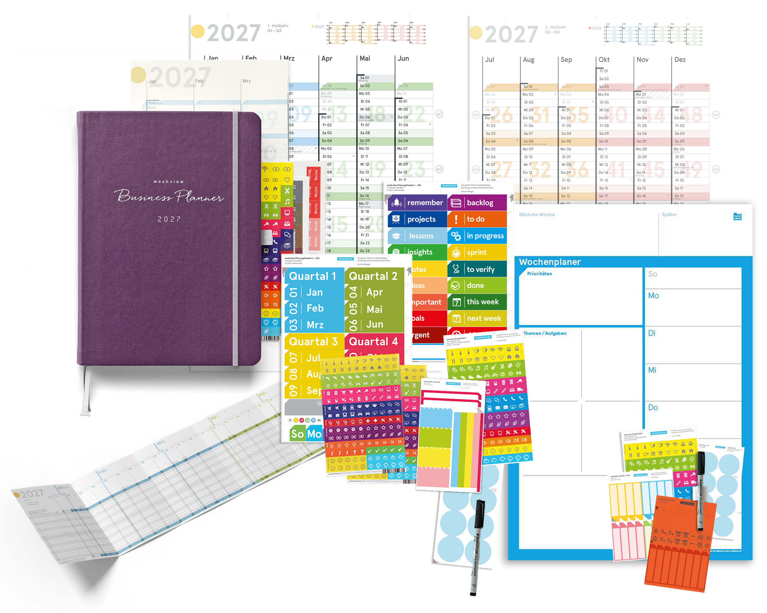 weekview Business Planner 2027 A5+ Bundle Wandplaner | Berry Edition