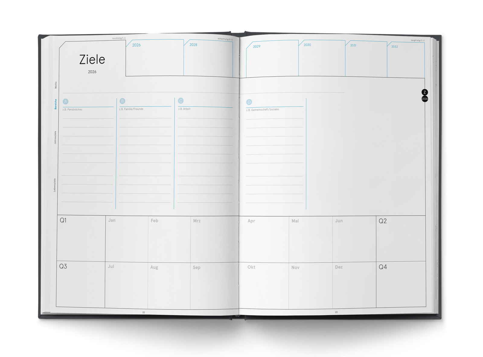 weekview Business Planner Pro A4 — Zieleblatt mit Jahres- und Lebenszielen bis 2032