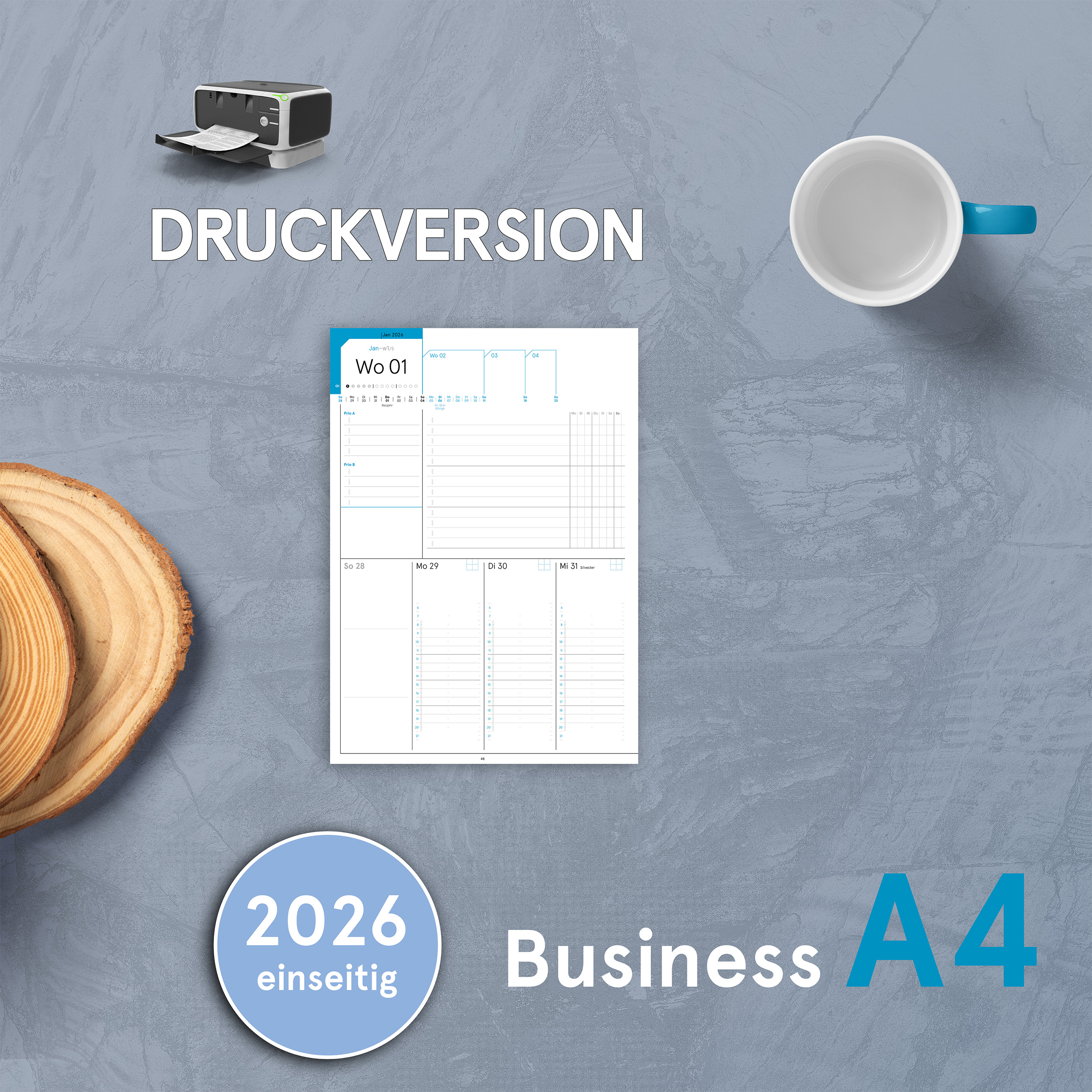 Druckversion (PDF) | A4-Planer 2026 | einseitig zum Selbstausdruck
