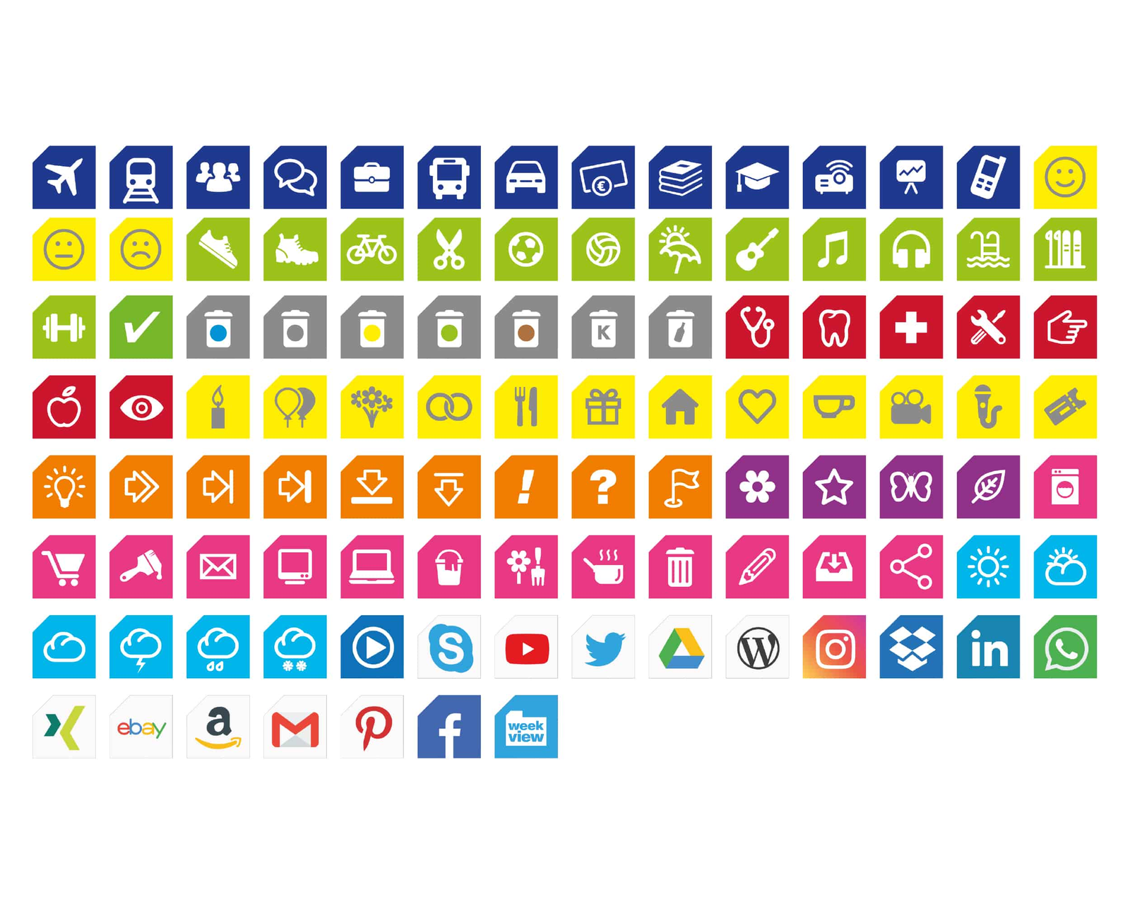 weekview Digital Sticker, Symbolbogen nach Themenfarben sortiert