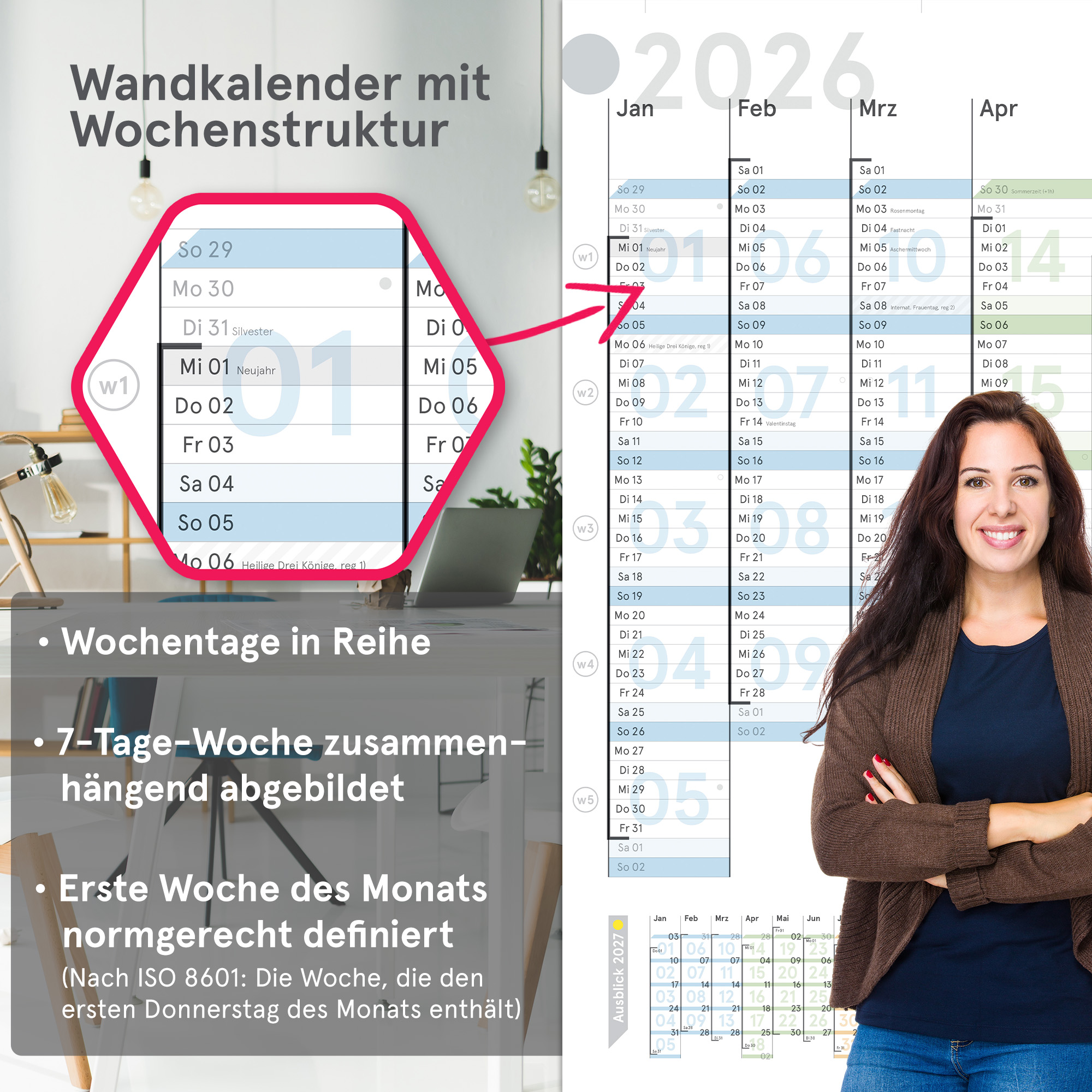 Wandplaner Colour 2026 abwischbar, DIN A1