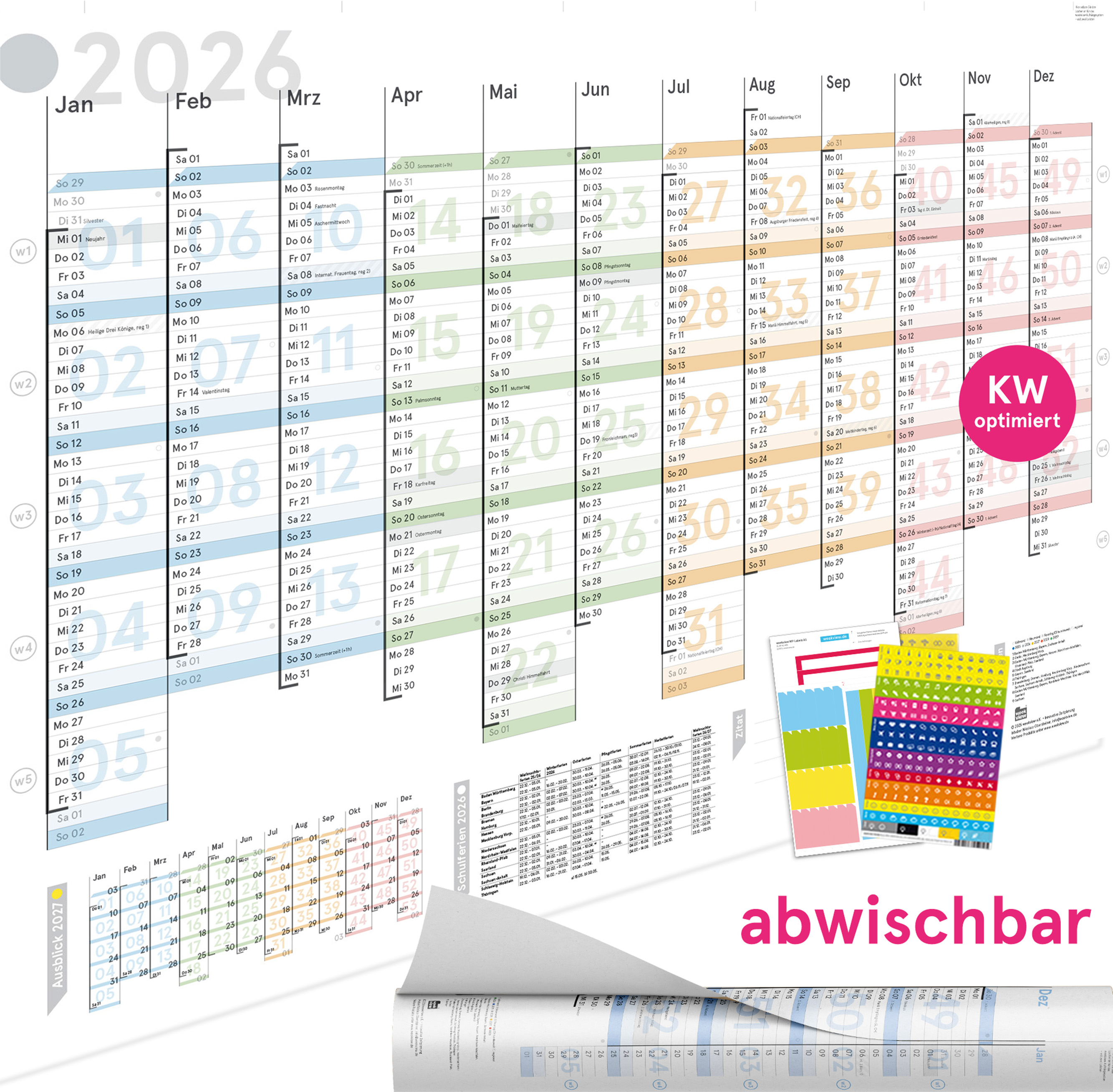 Wandplaner Colour 2026 abwischbar A1