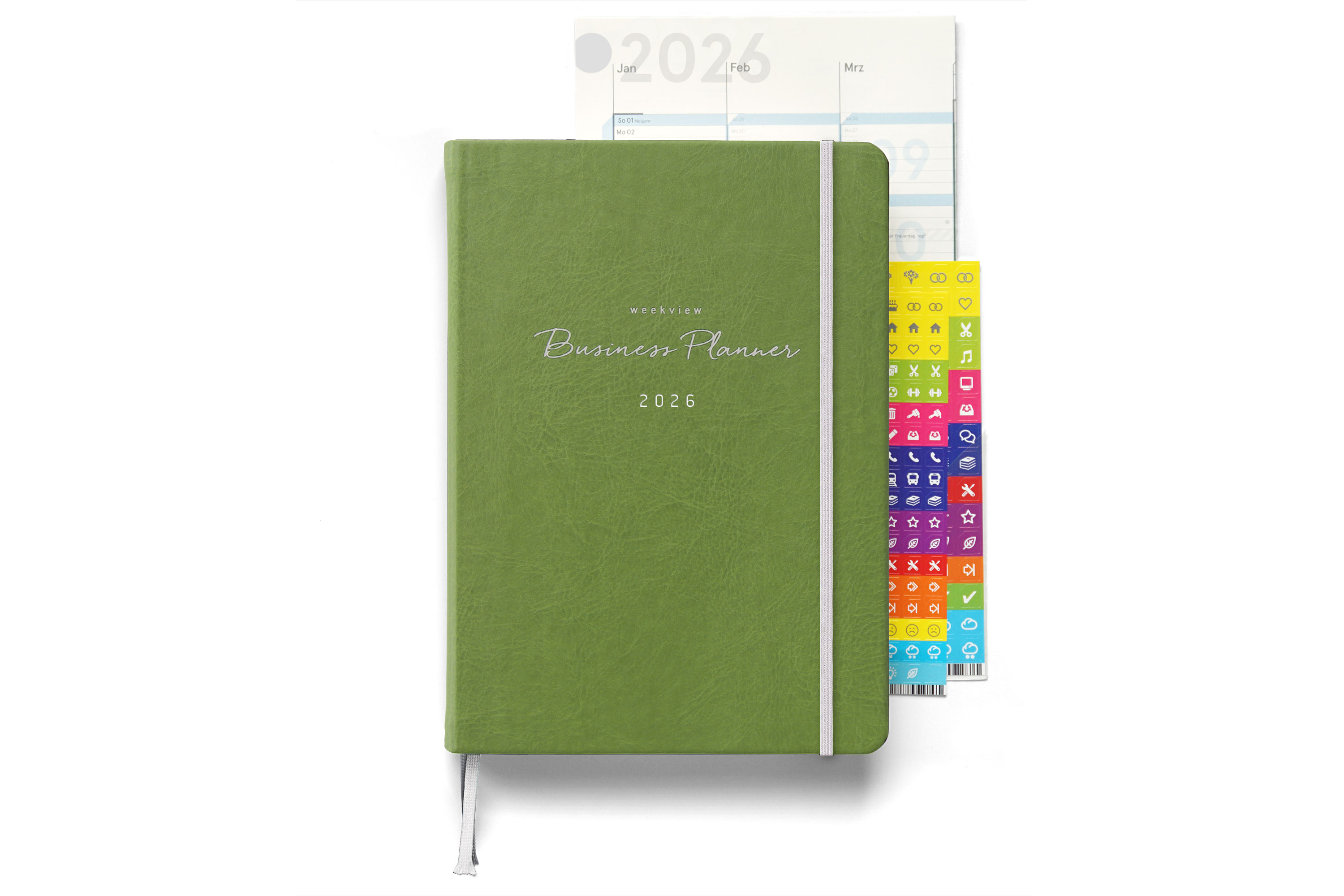 weekview Business Planner 2026 Classic – A5+ Erfolgsplaner mit Wochen- & Quartalsplanung | Olive Green