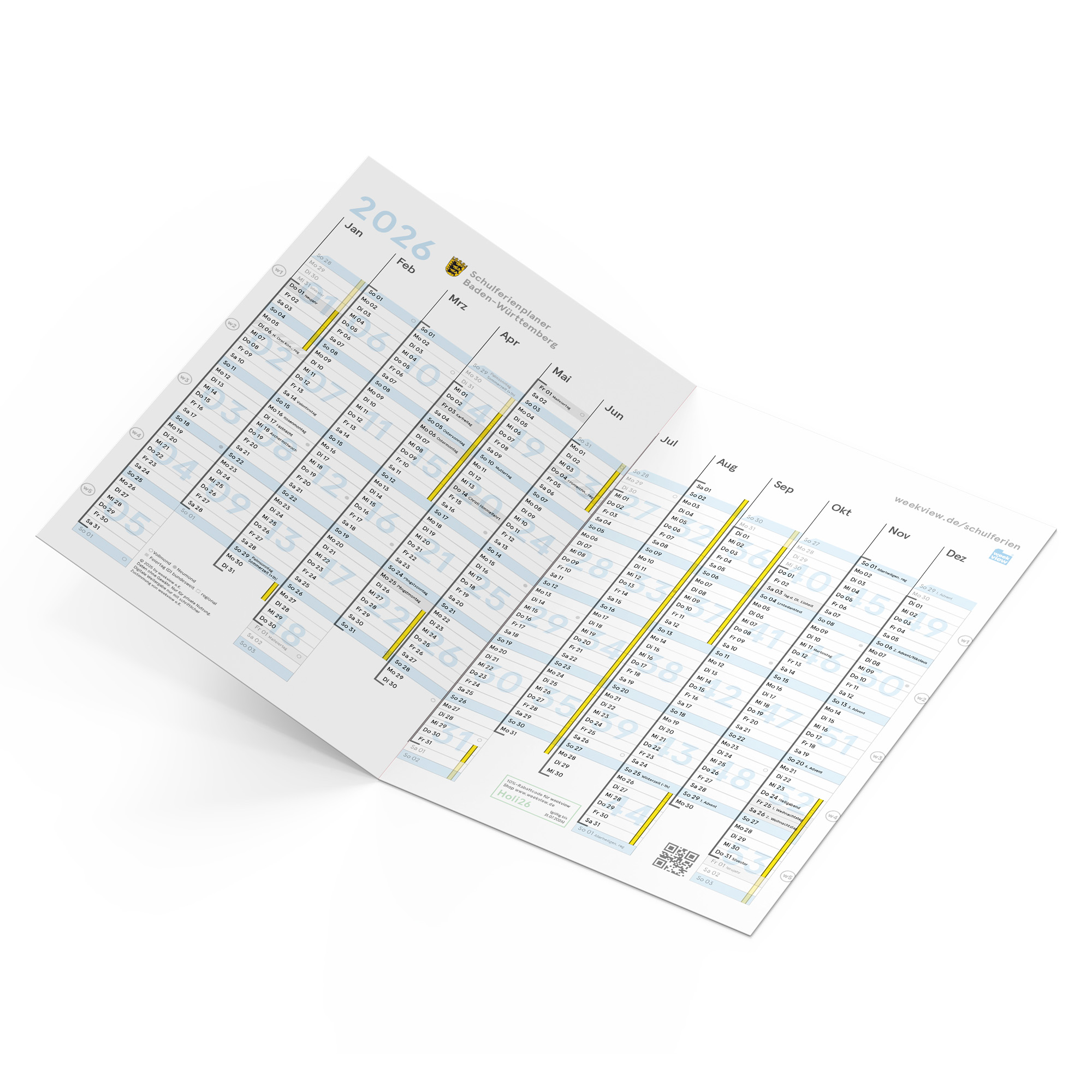 weekview school holiday planner A4 2026
