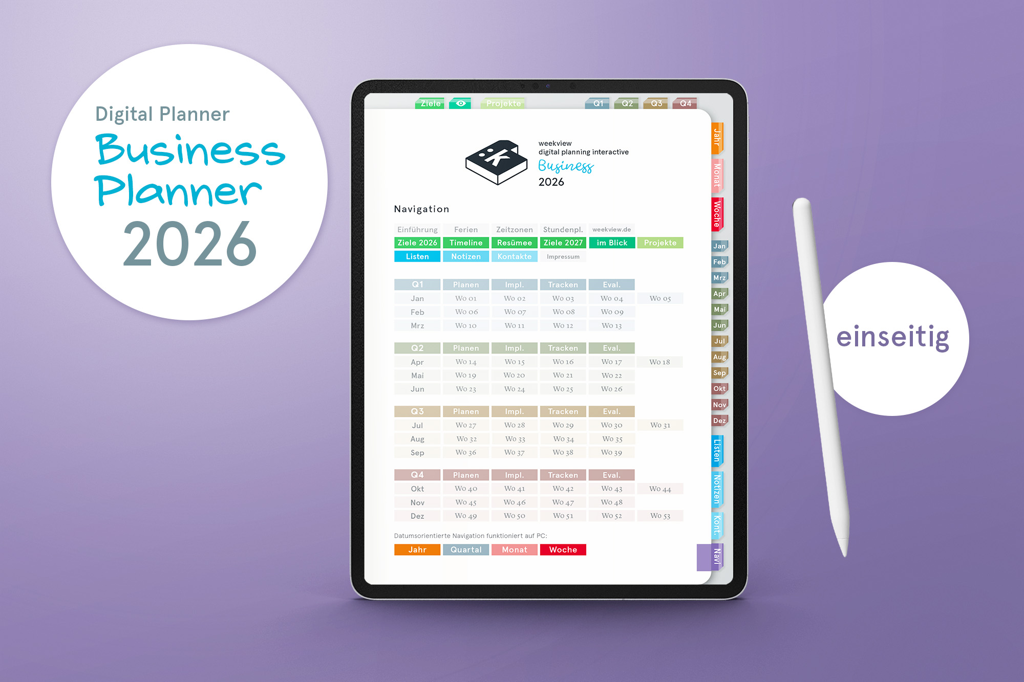 Digital Planner | Business 2026 | mit Navigation, einseitig