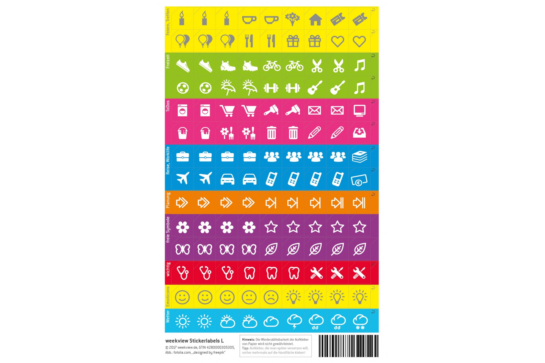 weekview A2h-Label-Set | Zubehör zu den A2h-Wandplanern abwischbar: Labels, A1-Neonlabels, Sticker