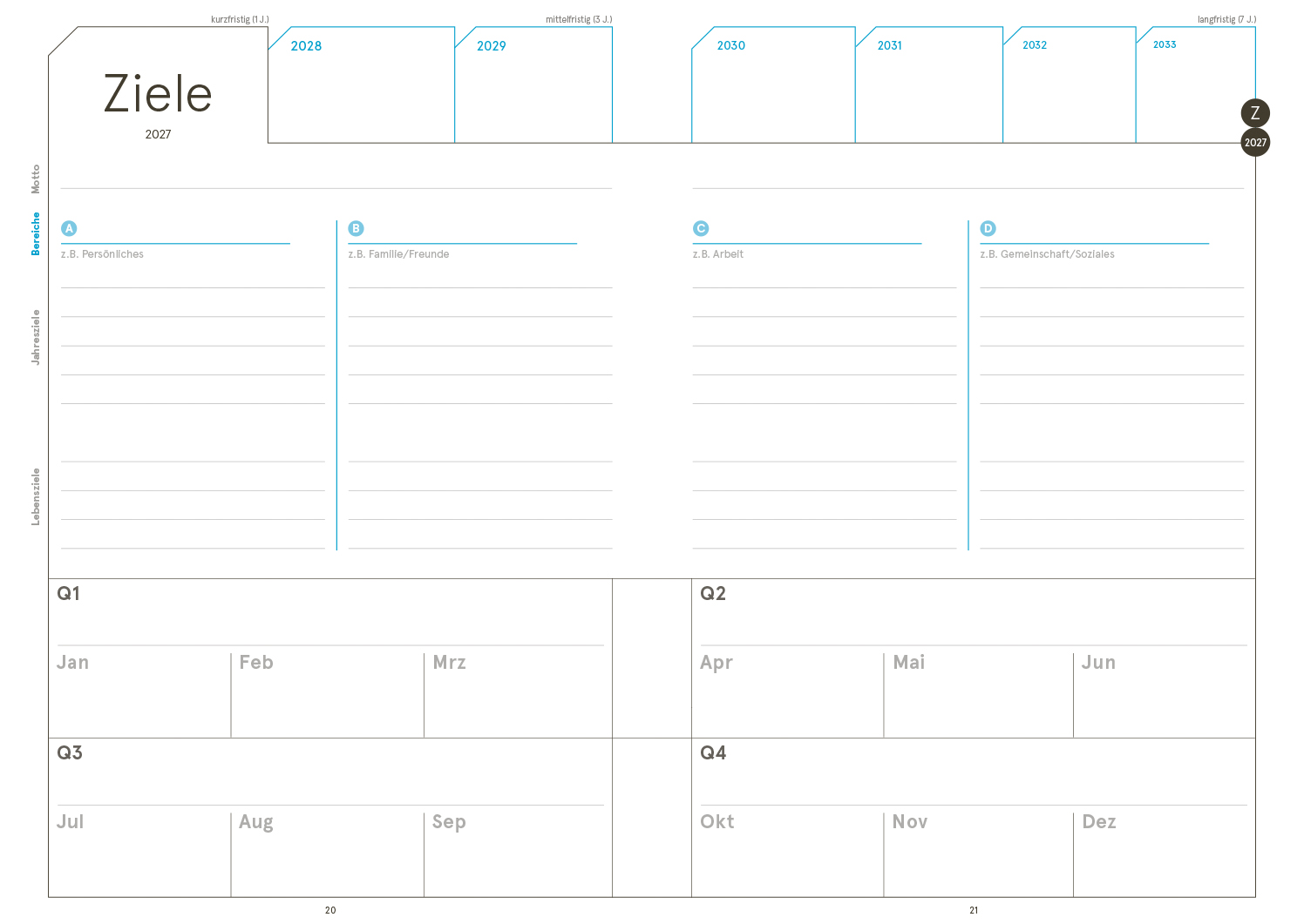 Druckversion doppelseitig - Business-Einlagen A5 2027, inkl. Planungstools und Notizteil