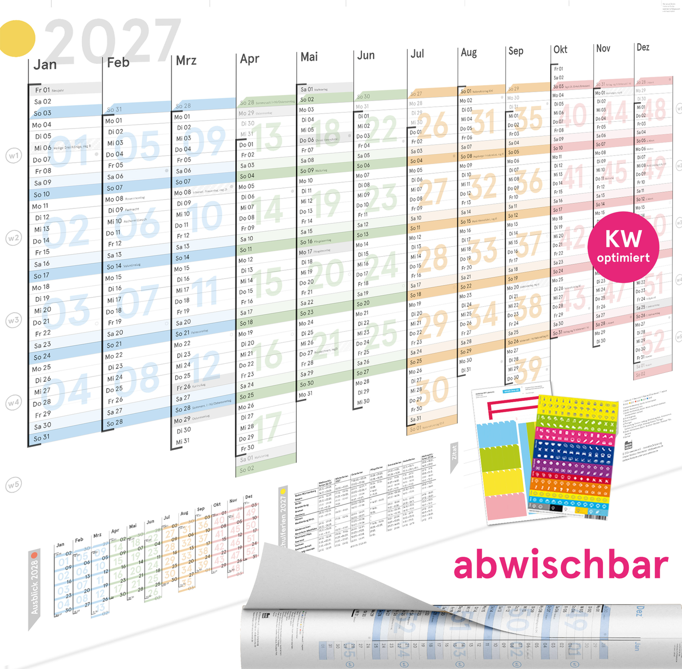 weekview Wandplaner Colour 2027 in DIN A1 mit allen 52 Kalenderwochen