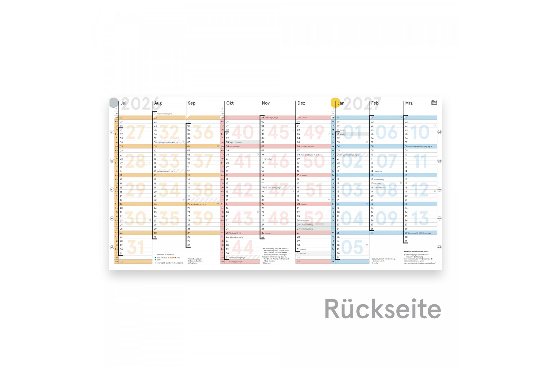 18M-Tafelkalender extended von Okt 25 - Mrz 27, A5, gefaltet