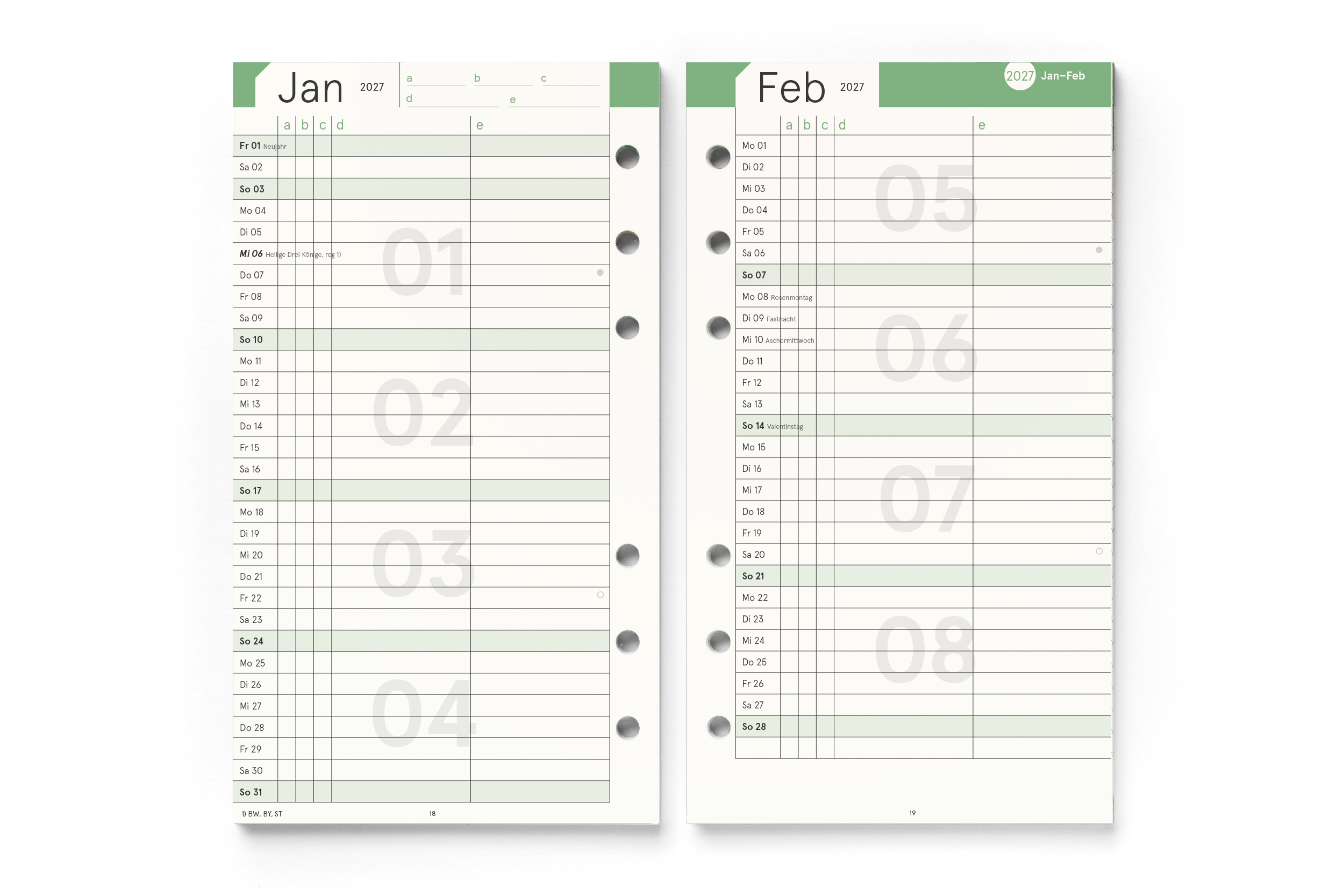 Personal-Einlagen 2027, Filofax-A6-Lochung
