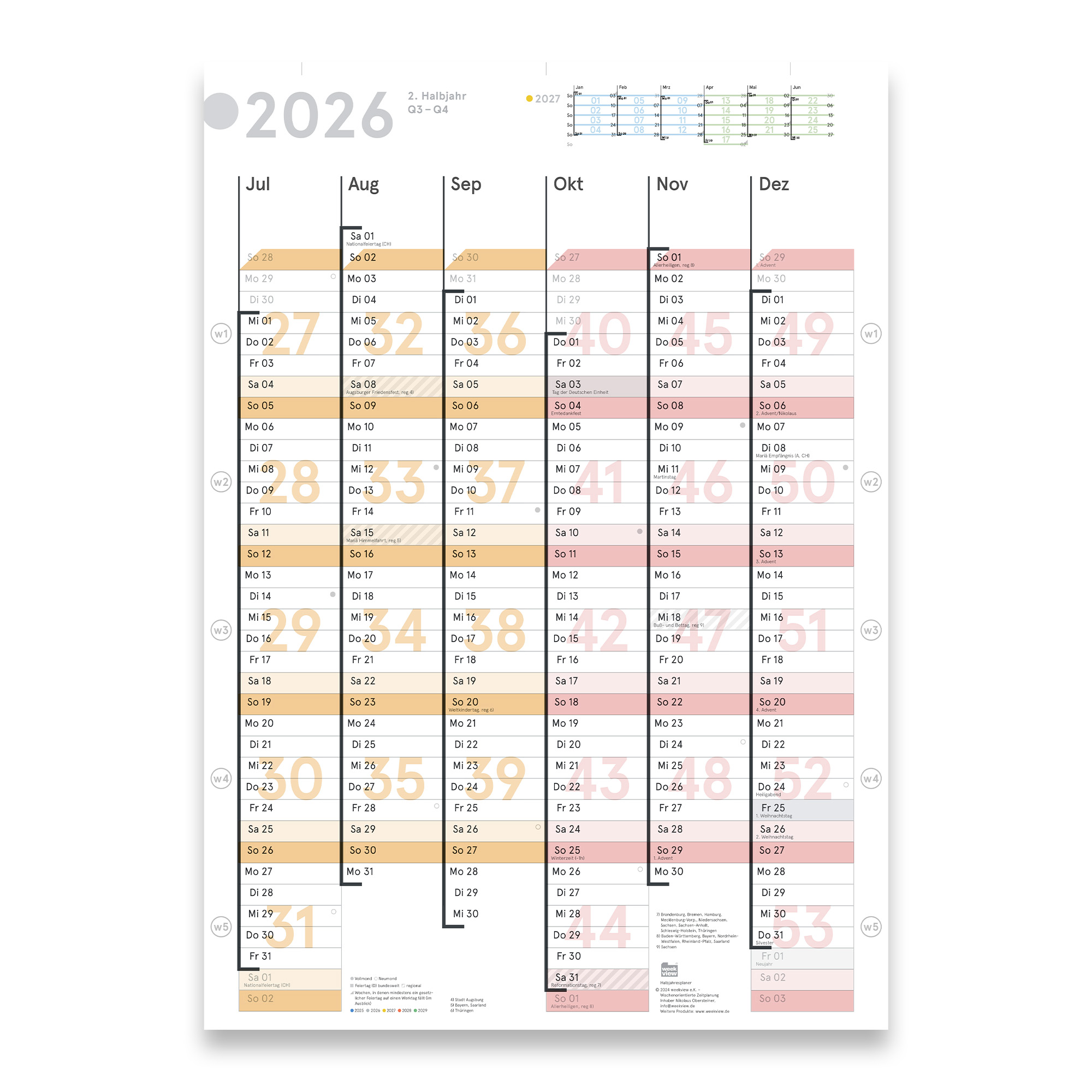18-Monats-Wandplaner Jul 2026 – Dez 2027 (3xA2h)