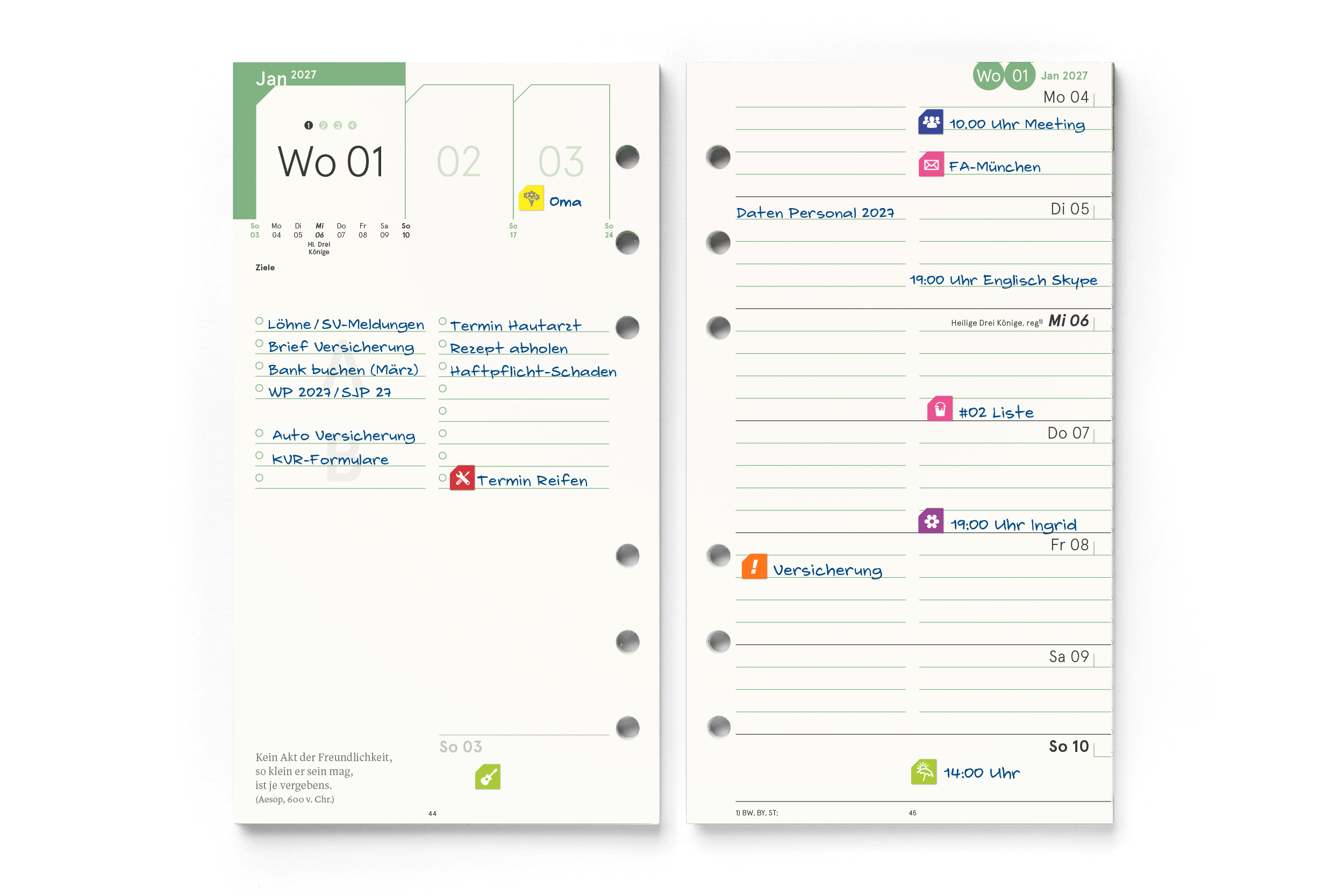 Personal-Einlagen 2027, Filofax-A6-Lochung
